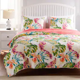 BreeBe - Tropics Quilt Set 3-Piece Full/Queen - Coral