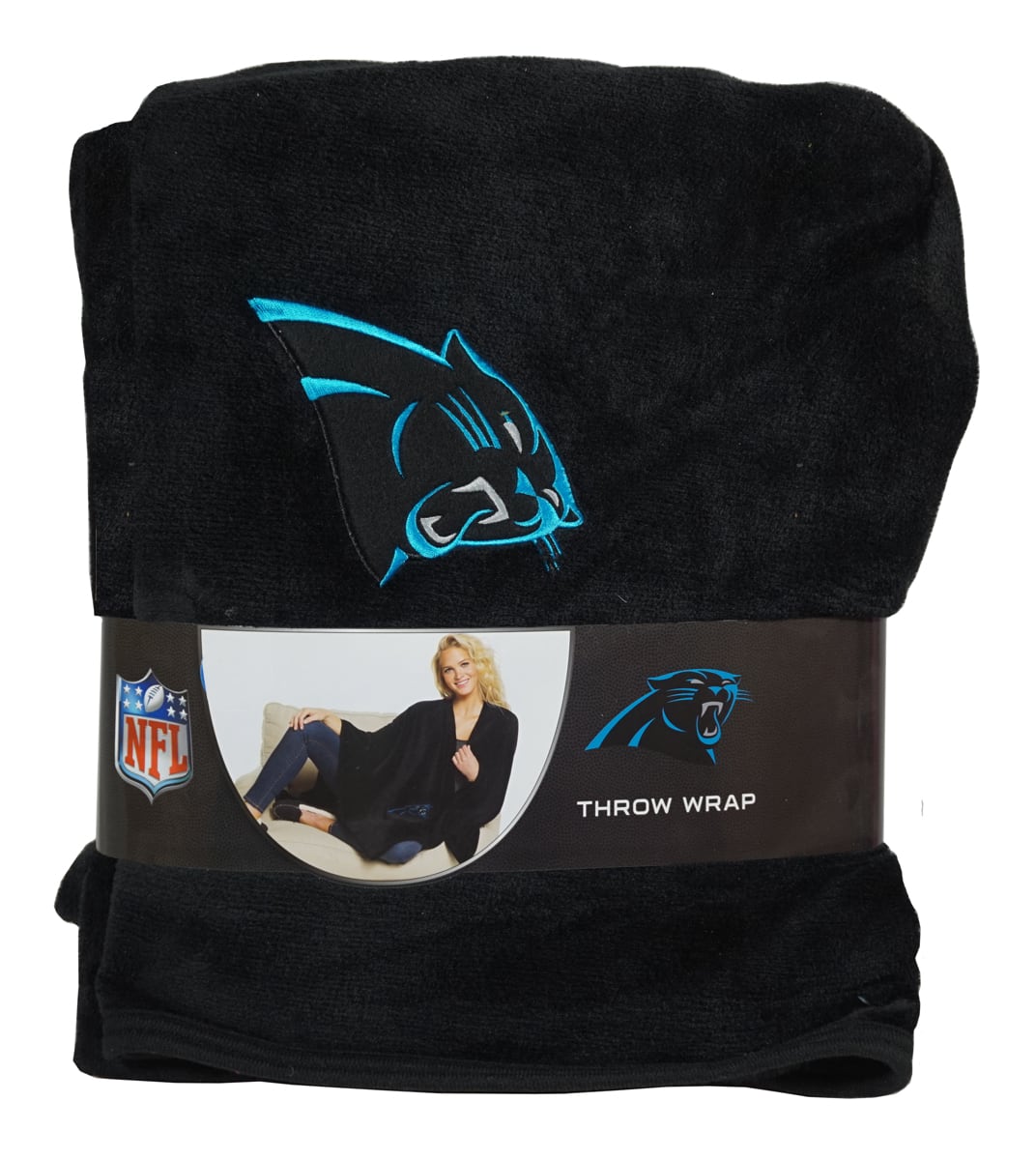 Northwest - Panthers Football 55x53.5 Silk Touch Throw Blanket Wrap with Applique - Multi