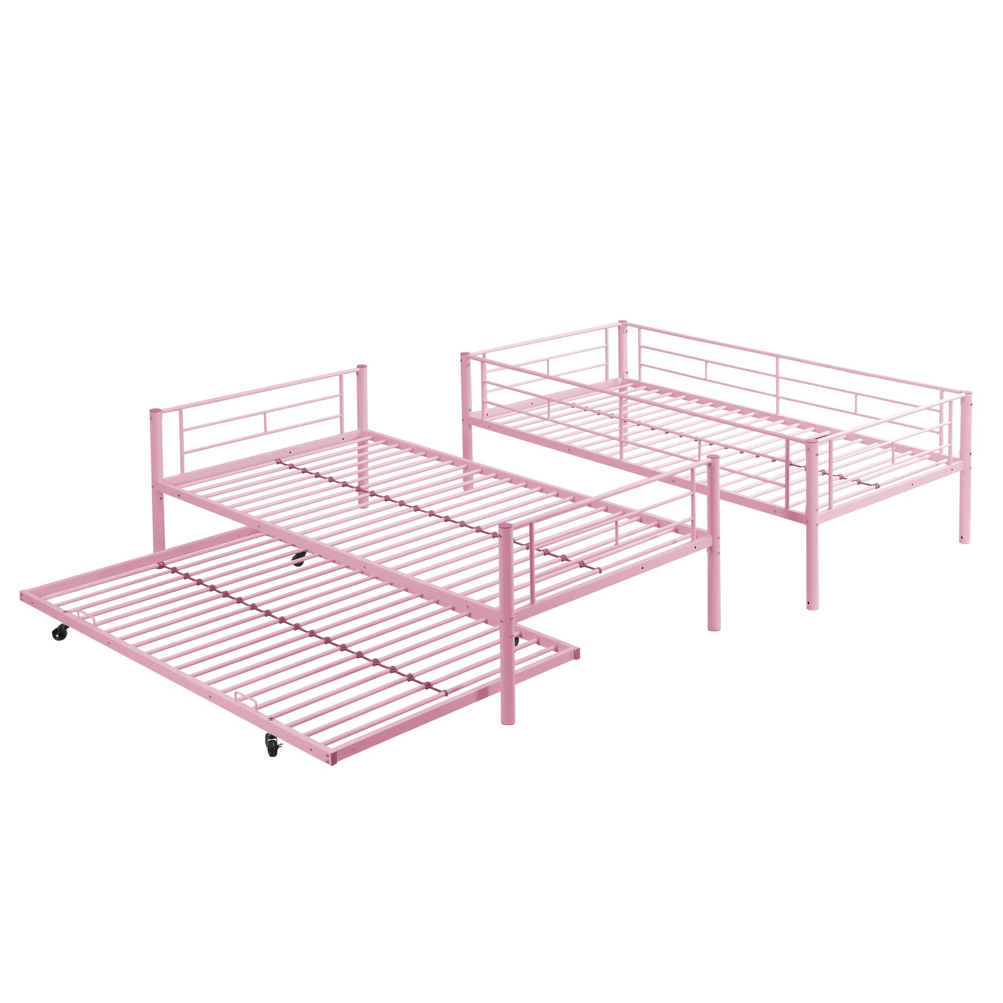 Alt View 6. GOODSILO - Modern Metal Bunk Bed with Trundle - Space-Saving Sleeper Solution for Kids and Teens - Pink.