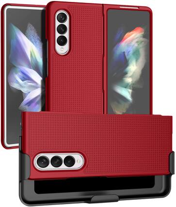 Front. Nakedcellphone - Slim Case and Belt Clip Holster Combo for Samsung Galaxy Z Fold 3 (SM-F926, 2021) - Red.
