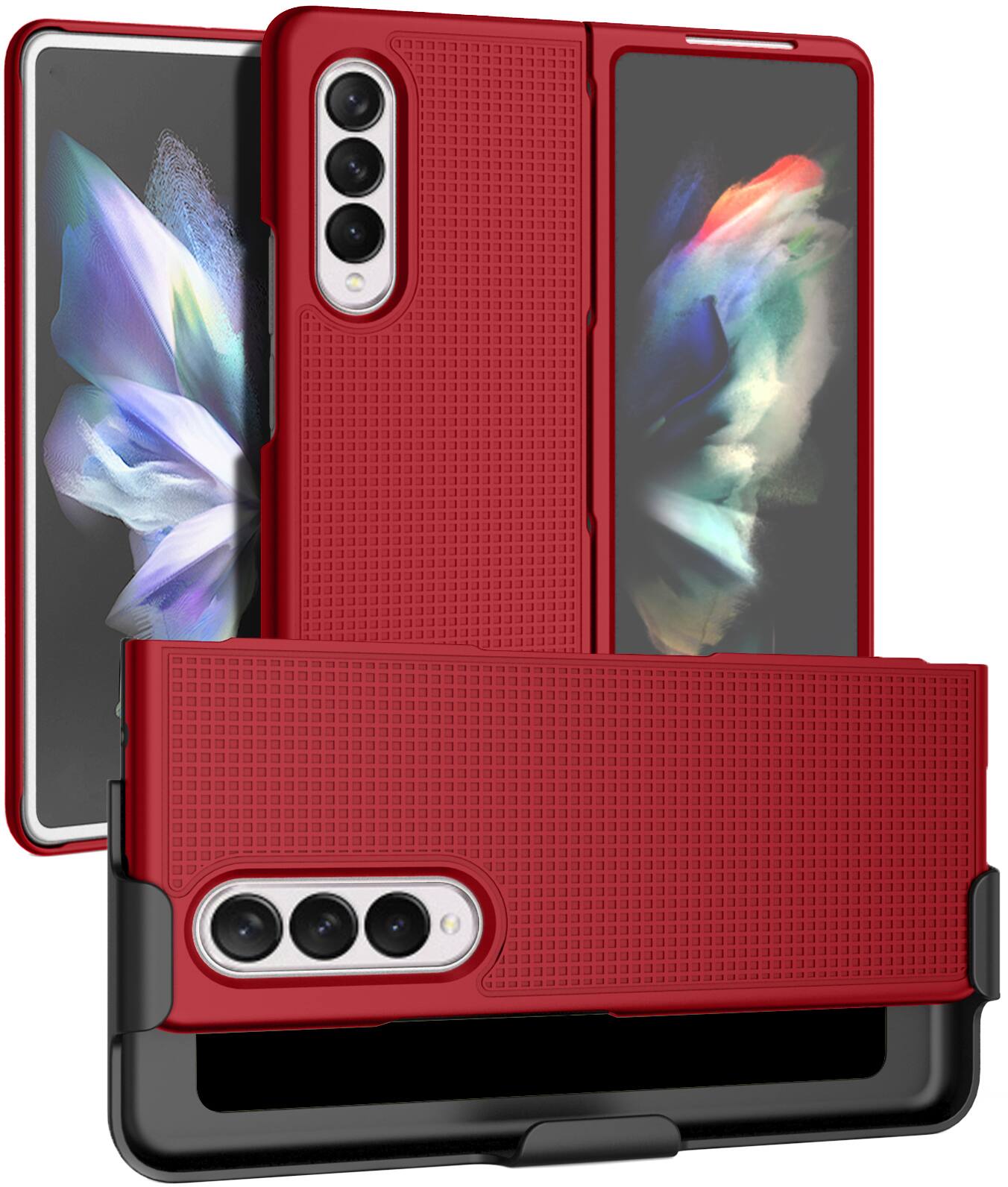 Front. Nakedcellphone - Slim Case and Belt Clip Holster Combo for Samsung Galaxy Z Fold 3 (SM-F926, 2021) - Red.