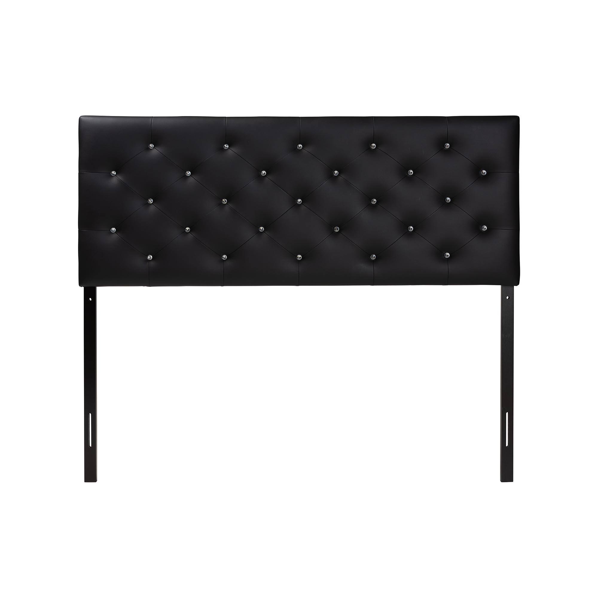 Angle. Baxton Studio - Viviana Modern and Contemporary Faux Leather Upholstered Button-tufted Full Size Headboard - Black.
