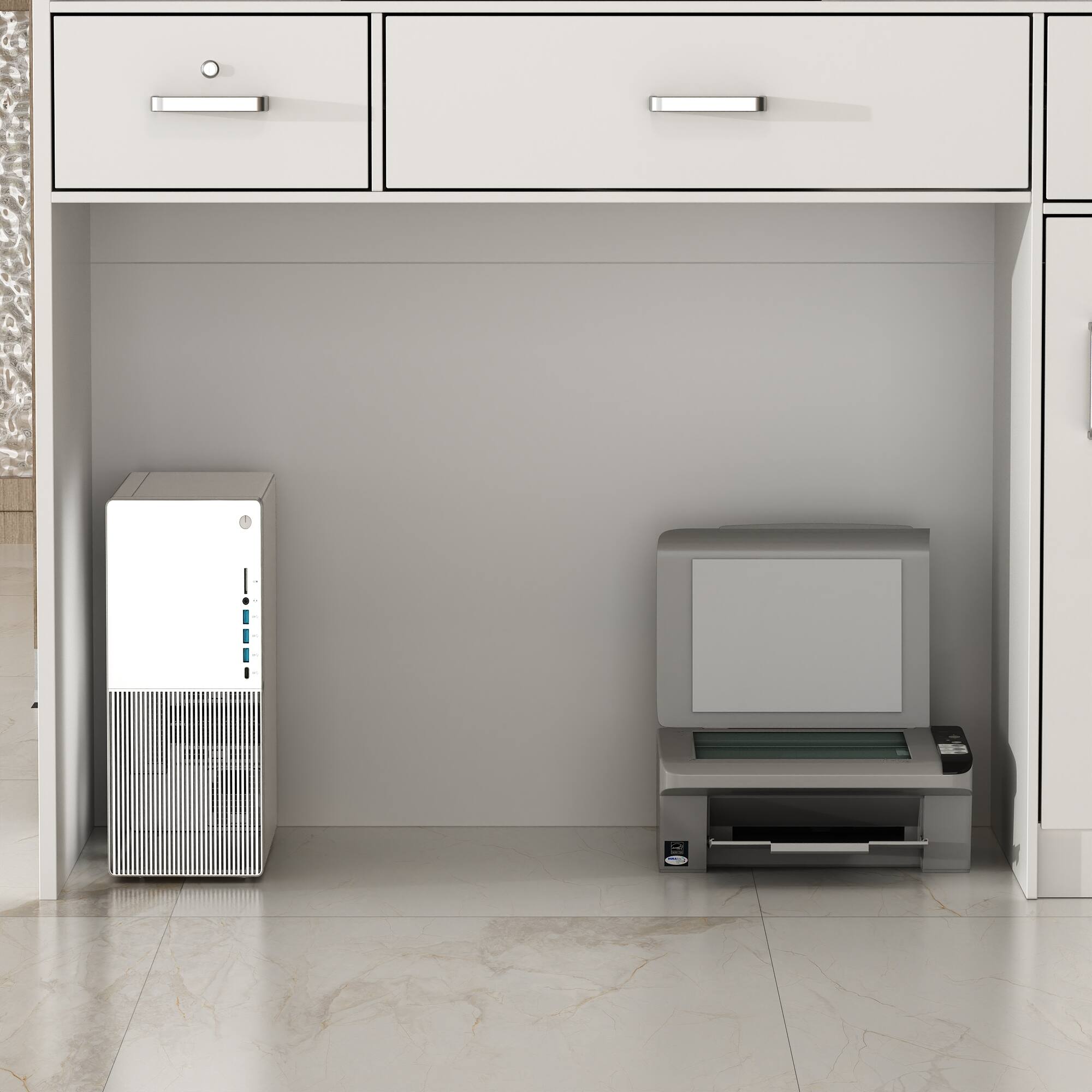 Alt View 1. Famapy - Famapy Modern Reception Desk: Streamlined Design & Organized Storage for Offices - White.