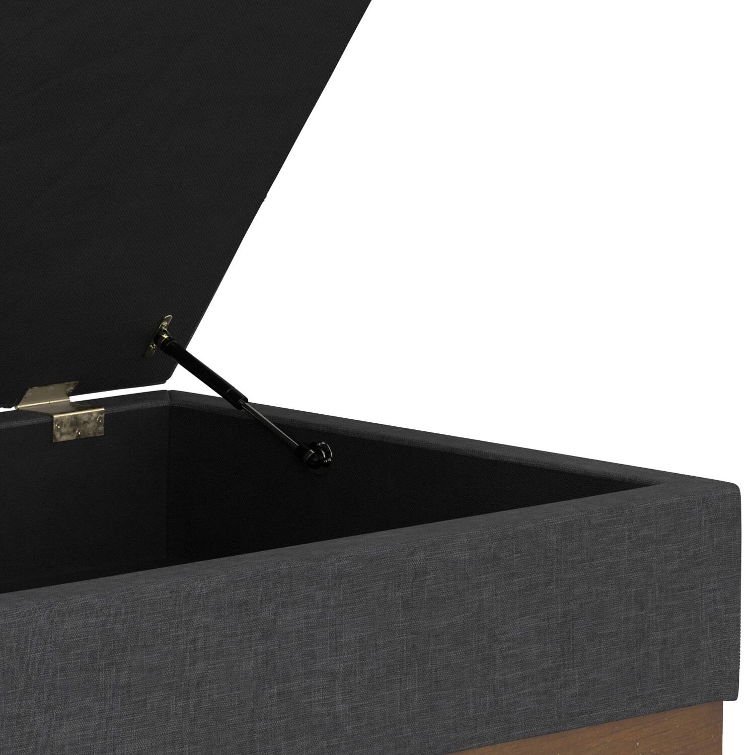 Alt View 6. Simpli Home - Mariah 34 inch Wide Contemporary Rectangle Coffee Table Storage Ottoman in Slate Grey  Polyester Linen, Assembled - Slate Grey.