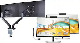 HP - Series 5 Pro 524pm 24" FHD IPS Monitor, Anti-Glare, HDMI (9E0G9UT#ABA) 2 Pack w/DKZ Hub & Ergoflexy Dual Mount Arm - Black/Silver