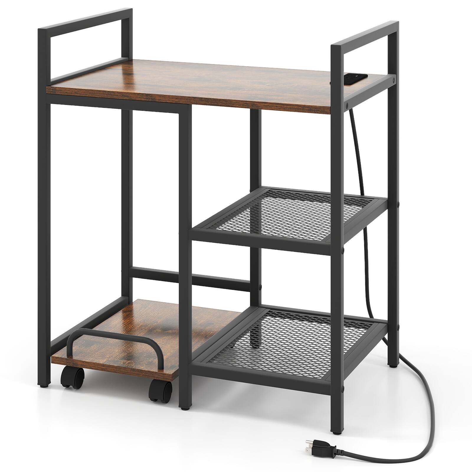 Alt View 9. Gymax - Gymax 25'' x 16'' 3-Tier Printer Table w/ Storage Shelves Wheels for Home Office Rustic Brown - Brown.