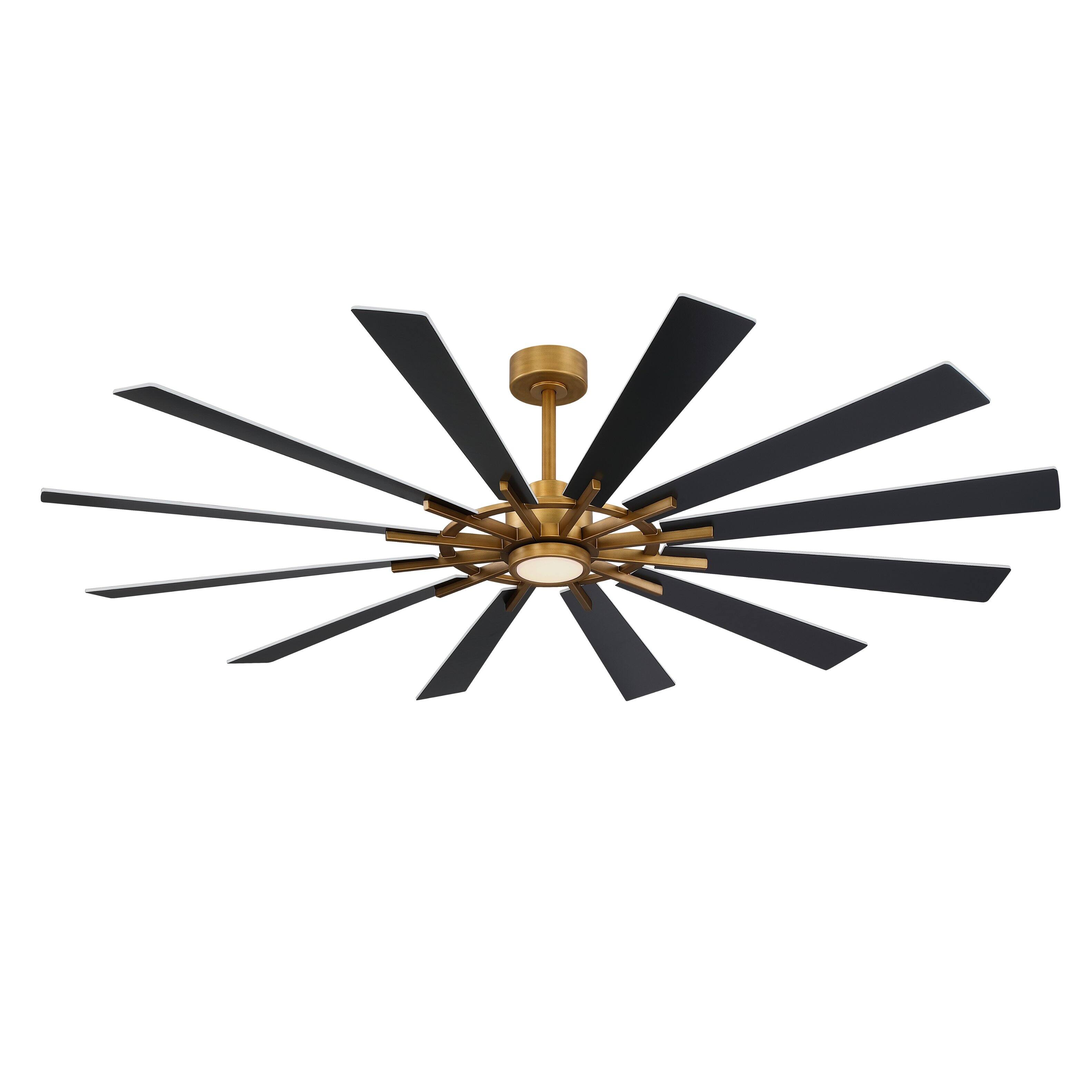 Alt View 6. Parrot Uncle - 72" Large Farmhouse Reversible Windmill Ceiling Fan, 12-Blade with Dimmable LED and 6-Speed Remote - Gold.