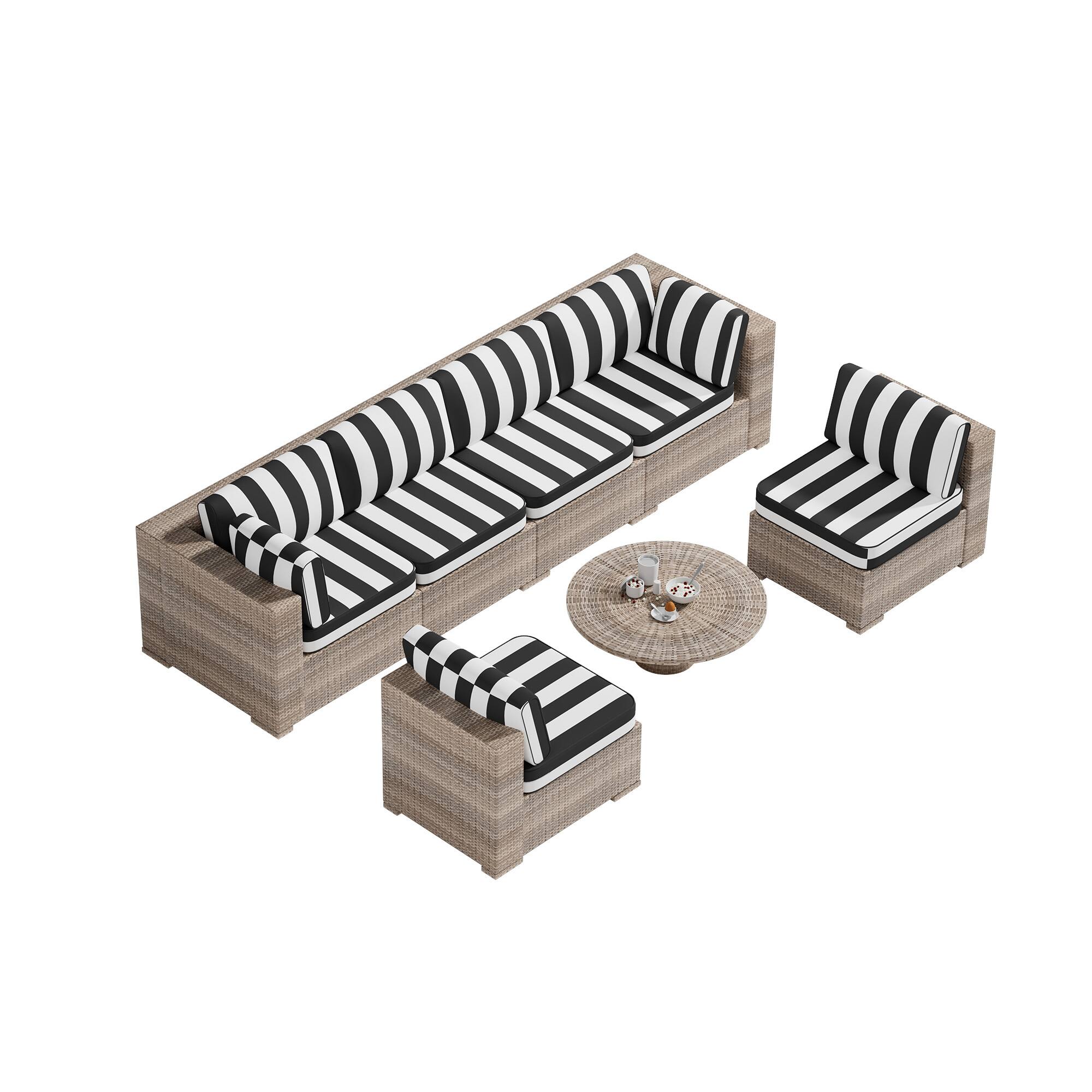 Alt View 1. RYHNUYNE - 14-Piece Outdoor Patio Sofa Cushions,Black and White Stripes Seat Cushion, Water-Resistant Patio Furniture Cushion - Black and white stripes.