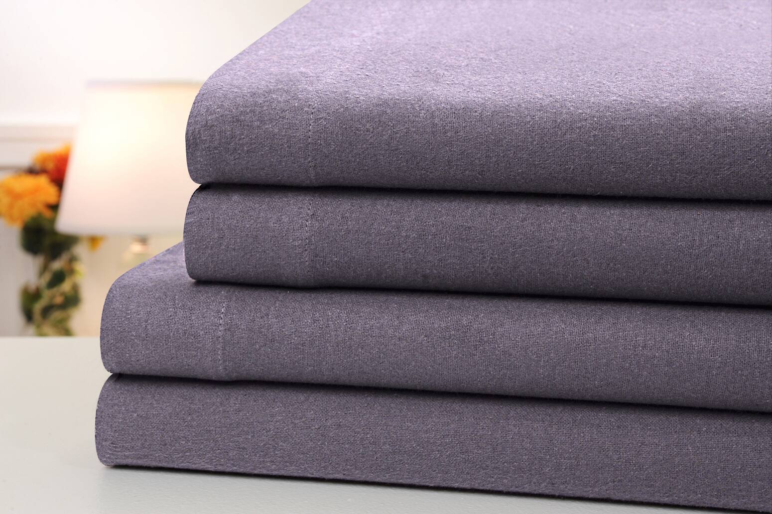 Bibb Home - Solid Flannel 4 Piece Sheet Set - Grey