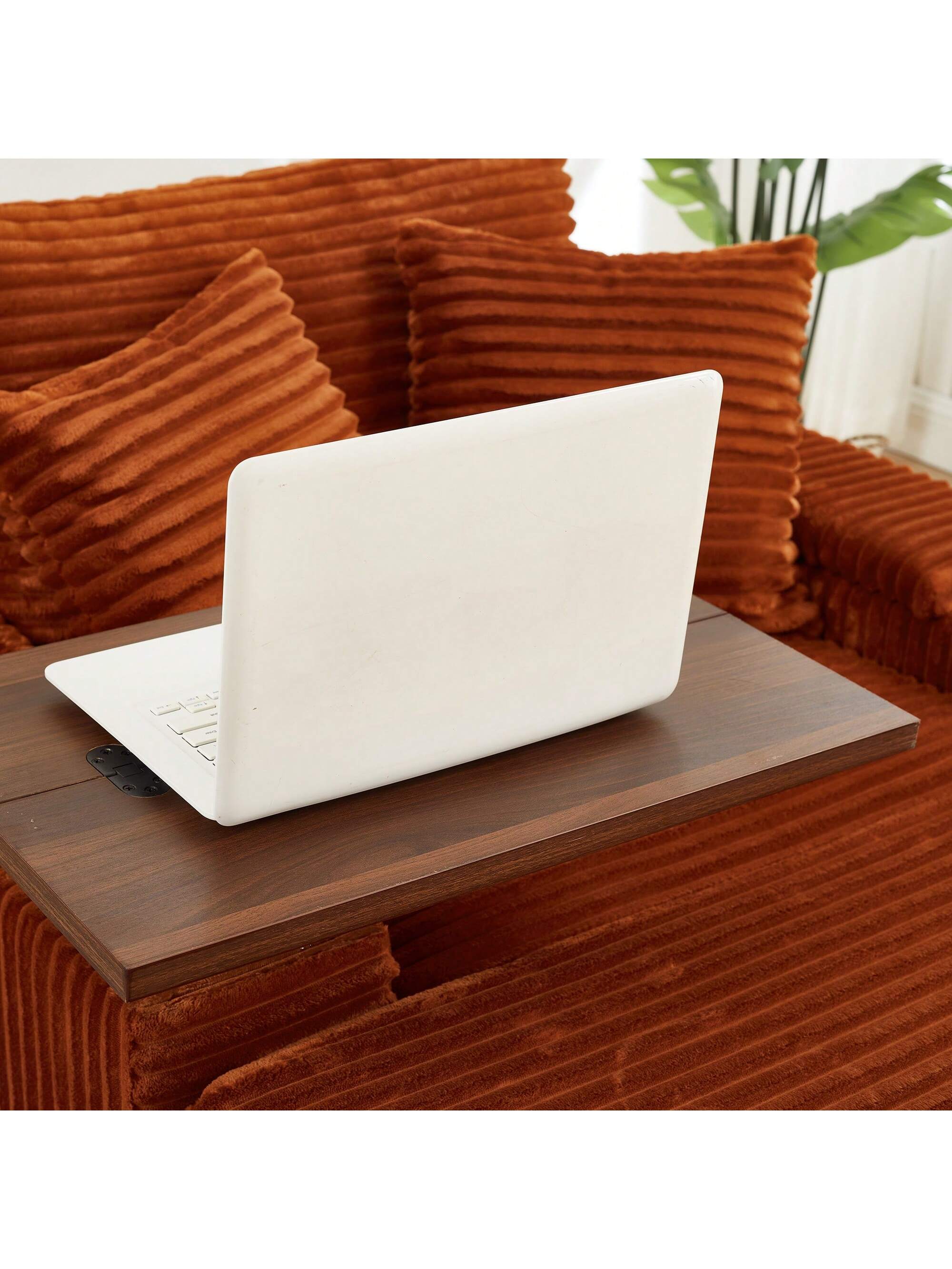 Angle. Trinkets Crazed - Corduroy Chaise Lounge Sofa With Ottoman,Single Sofa Chair Bed With Storage Amrest,Cup Holder,180°Rotating Table Board - Orange.