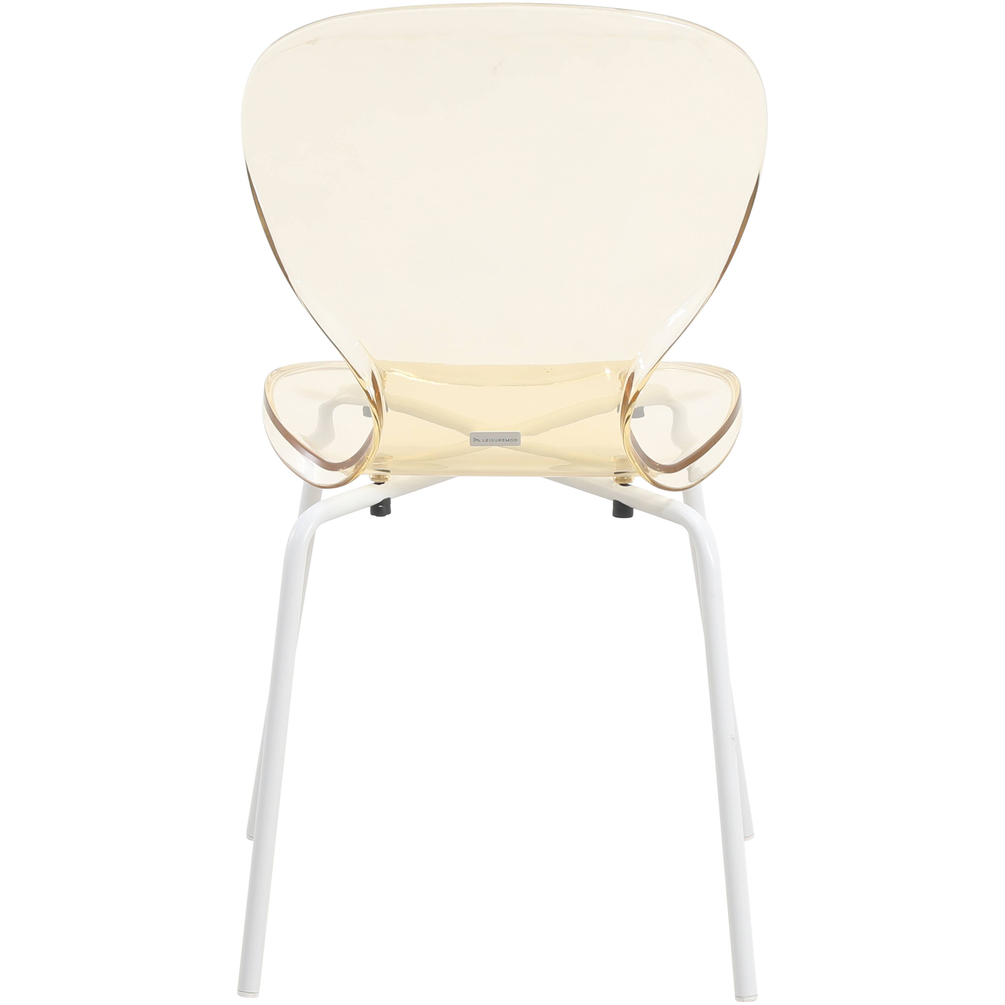 Alt View 4. LeisureMod - Oyster Modern Clear Plastic Dining Chair, Stackable Ergonomic Accent Chair with Powder Coated Steel Legs - Amber.