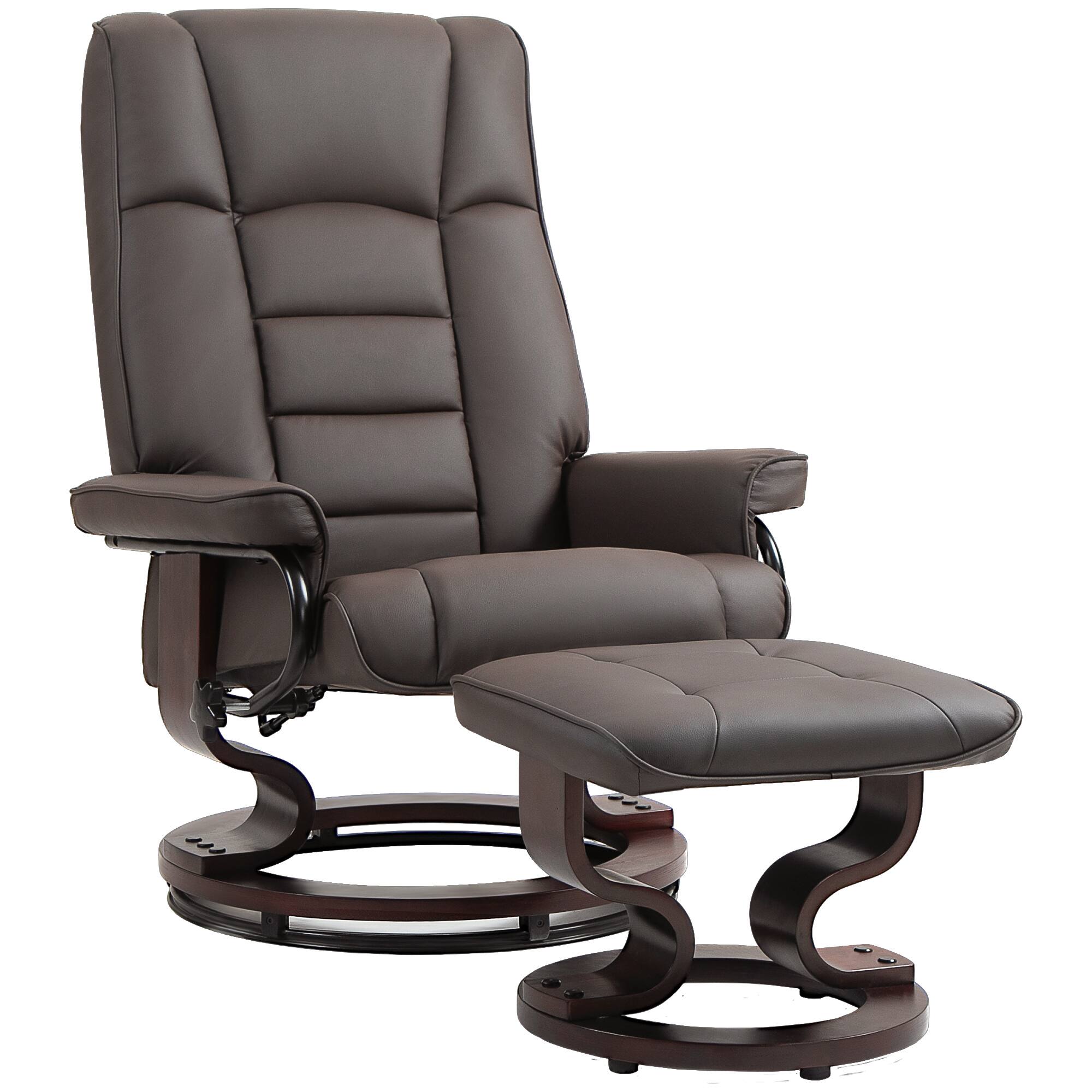 Front. Homcom - Leather Reclining Chair with Ottoman - Brown.