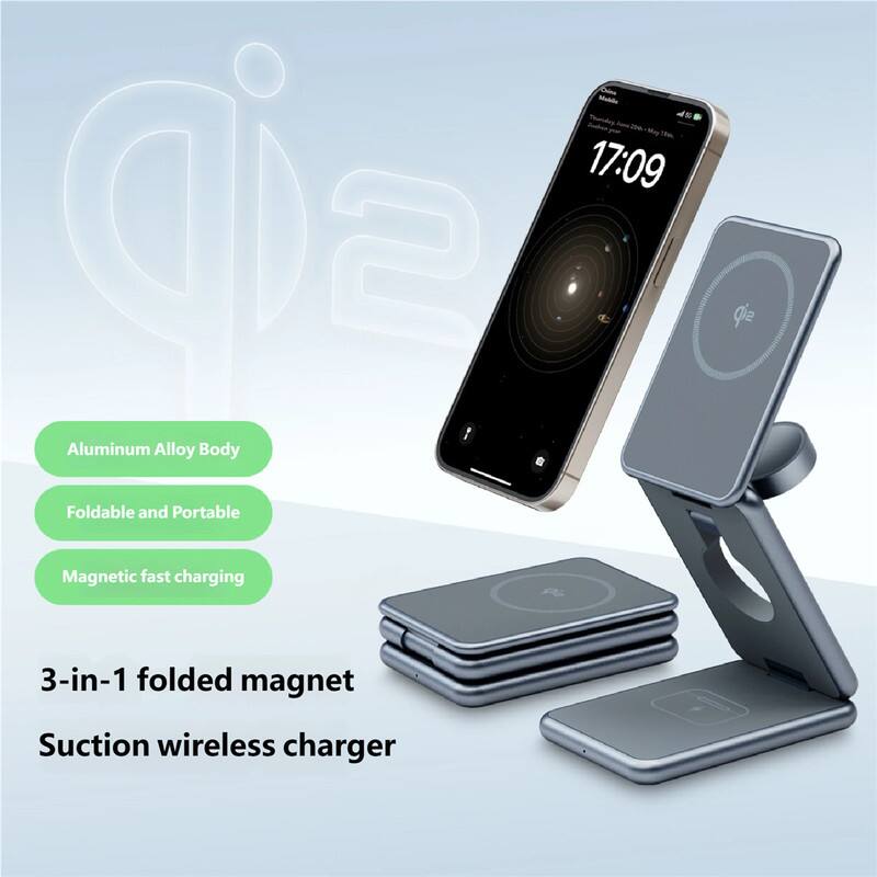 Cine Matelle N 2 - y 1fm 17:09 siD Aluminum Alloy Body I Foldable and Portable Magnetic fast charging 3-in-1 folded magnet Suction wireless charger