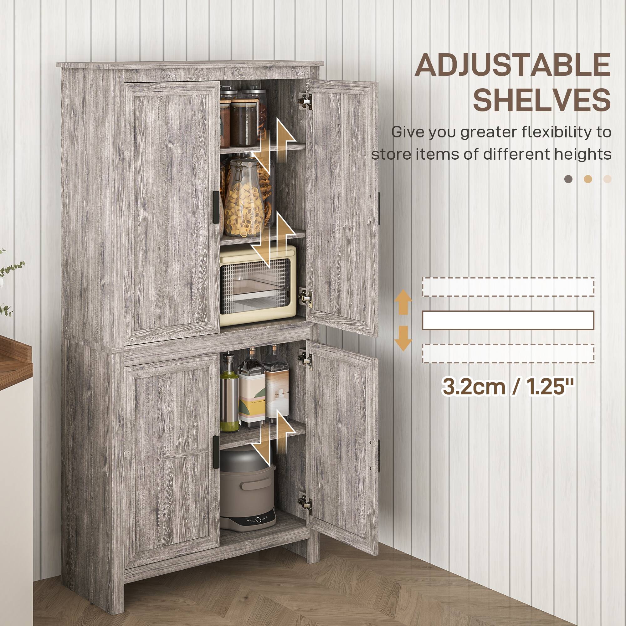 ADJUSTABLE SHELVES, Give you greater flexibility to store items of different heights, 3.2cm / 1.25", 1.25"