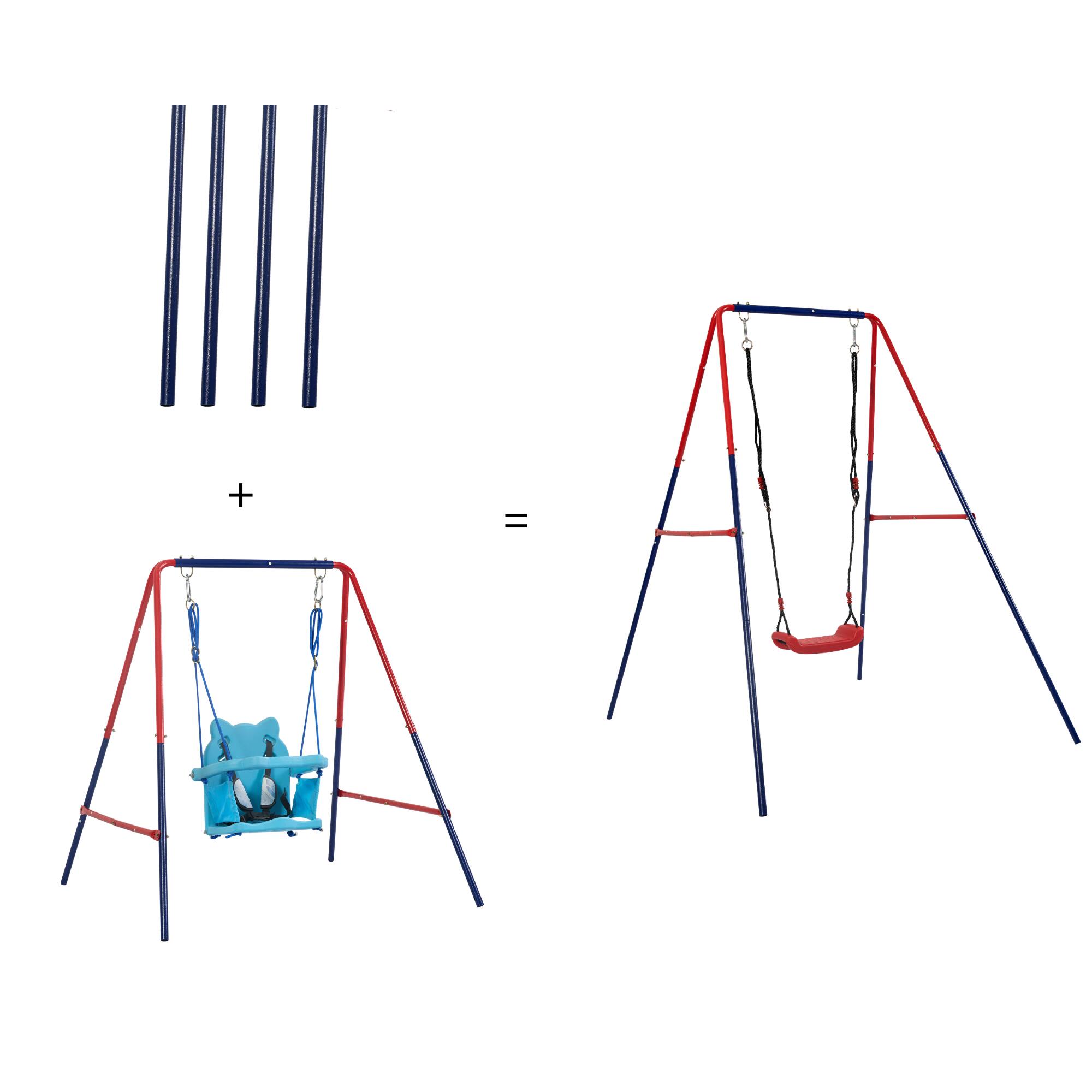 Alt View 2. Siljoy - Blue & Green 2‑in‑1 Baby Swing Set, 110 lb Capacity, Grow‑With‑Me Design, for Age 3+ Outdoor Play - Blue+Red.