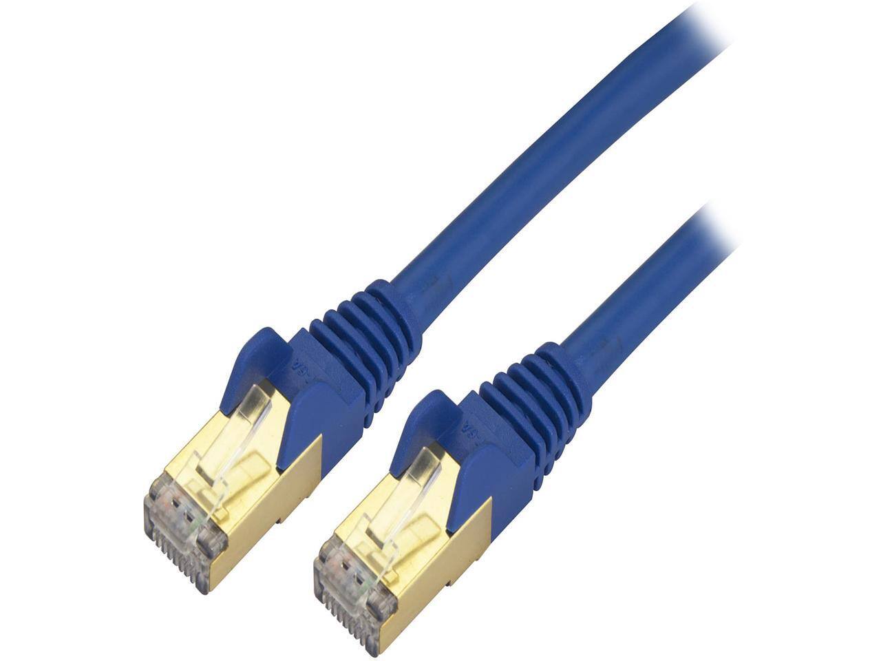 Front. StarTech.com - StarTech C6ASPAT4BL Cat6a Shielded 4ft Blue Ethernet Cable.