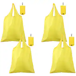 Unique Bargains - 4pcs Foldable Travel Bag Lightweight Polyester Reusable Grocery Tote Pouch for Women and Men Travel Beach Storage - Yellow