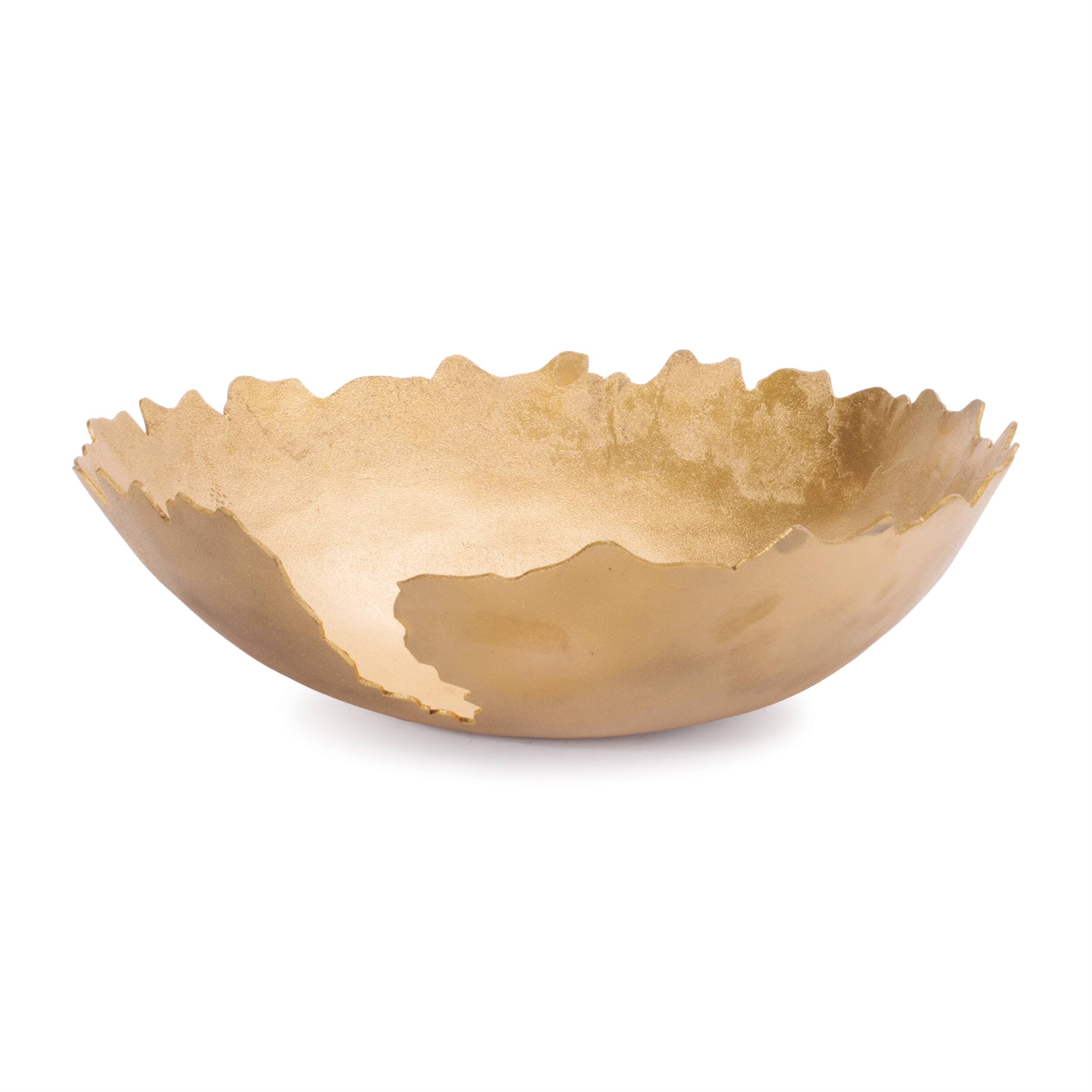 Angle. BreeBe - Metallic Abstract Aluminum Bowl (Set of 2) - Gold.