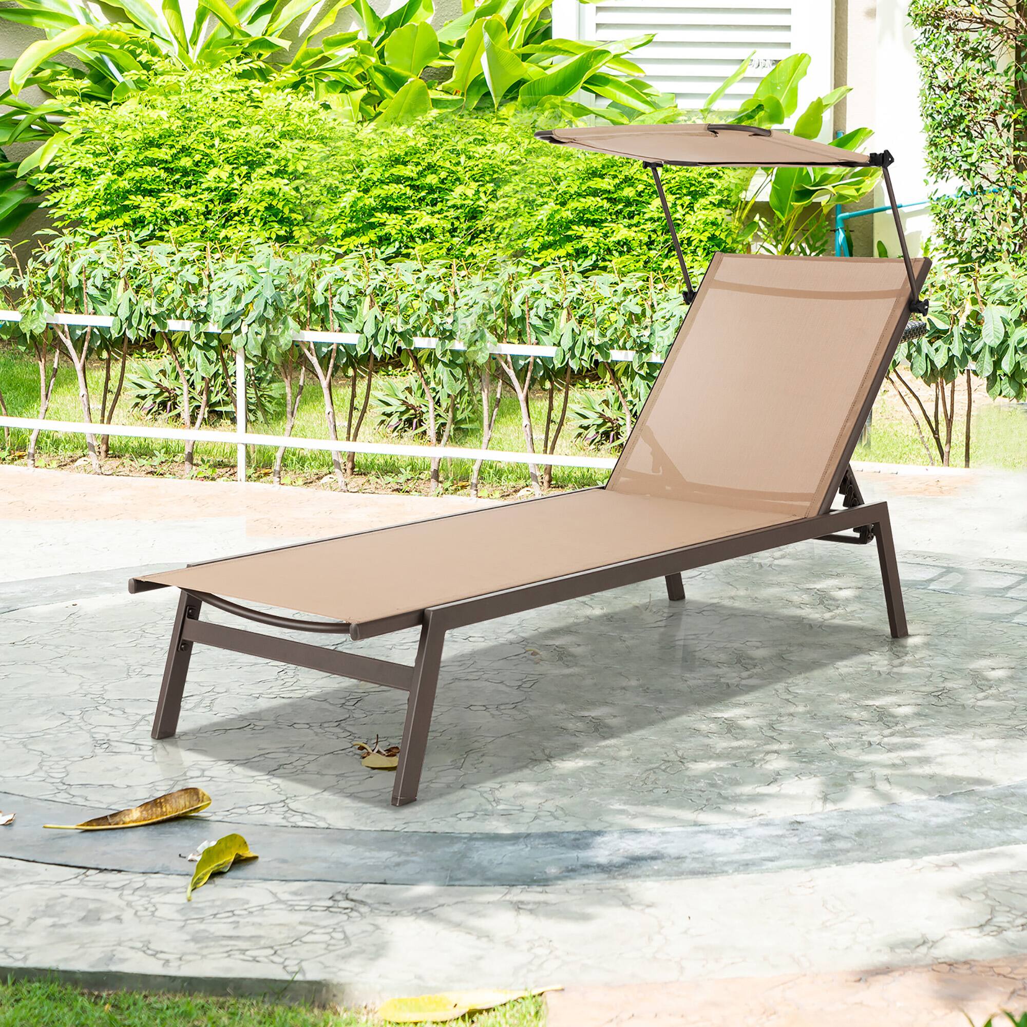Alt View 3. Gymax - Gymax 2PCS 6-Position Recliner Lounge Outdoor Adjustable Reclining Chair Poolside - Brown.