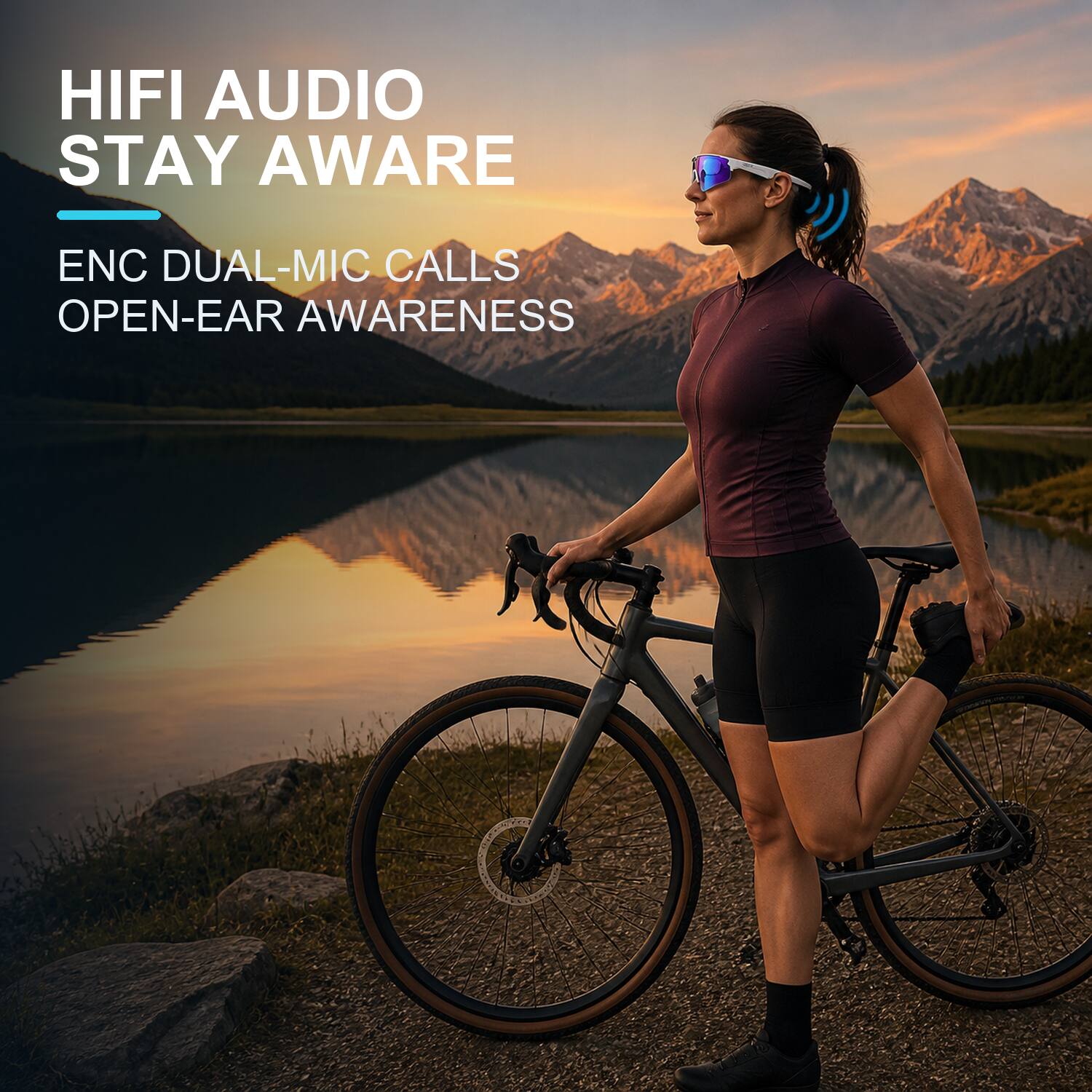 HIFI AUDIO STAY AWARE  
ENC DUAL-MIC CALLS OPEN-EAR AWARENESS