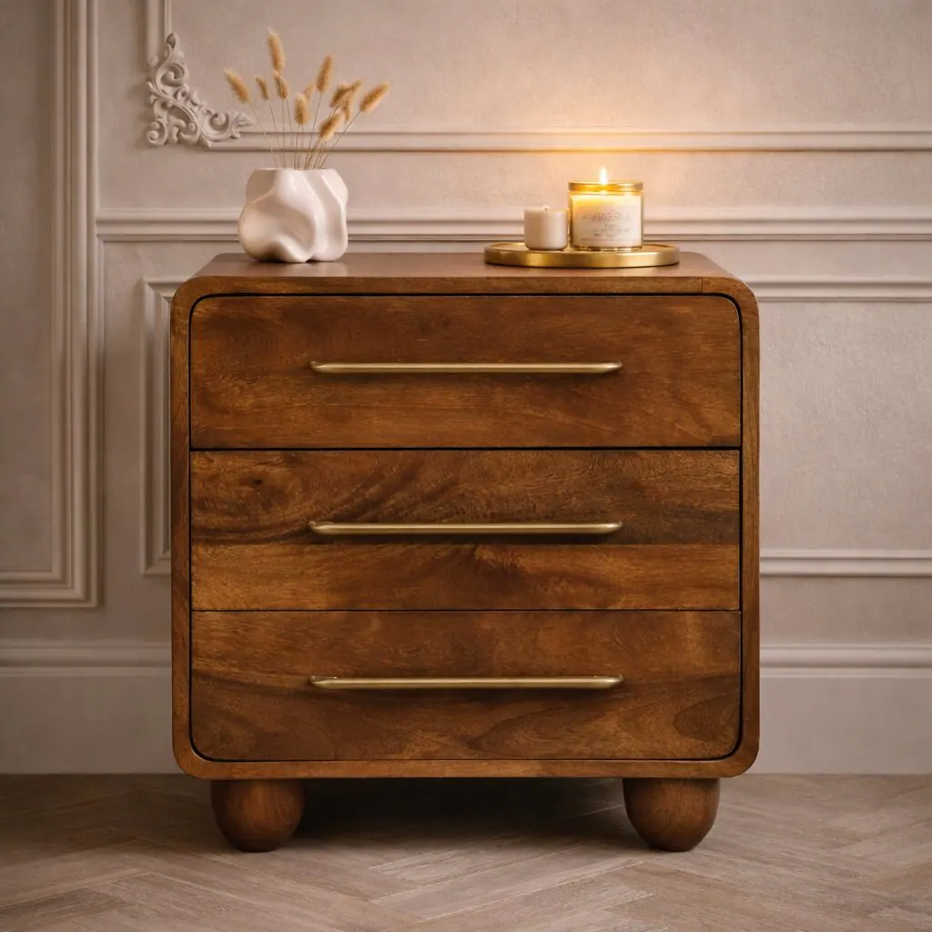 Angle. Artisan Furniture - Artisan Furniture Solid Wood Three Drawer Mini Chest, Brown - Brown.
