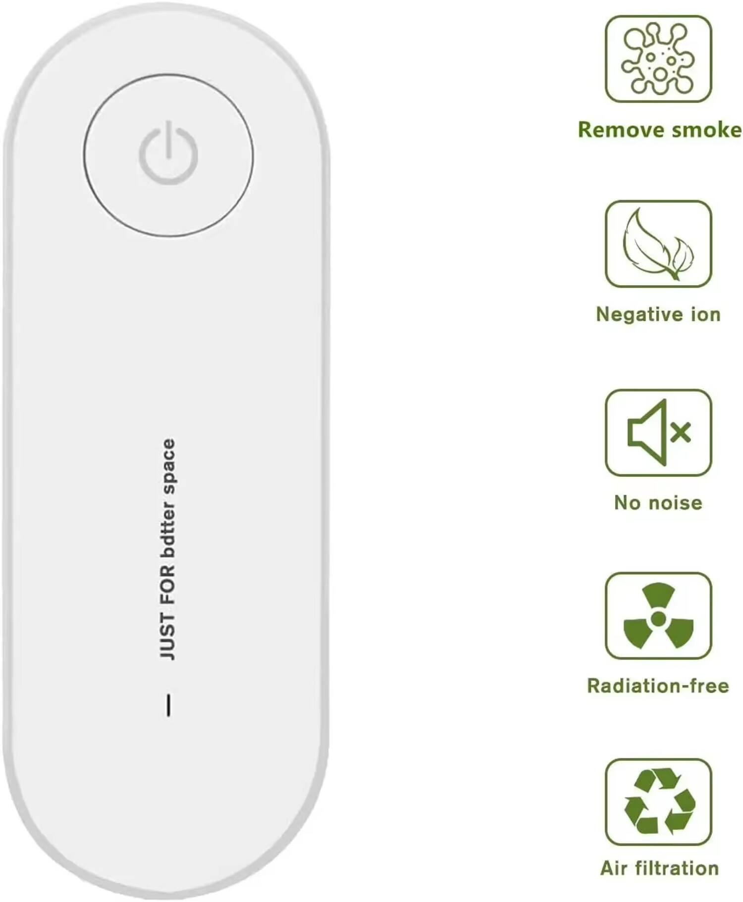Remove smoke  
Negative ion  
No noise  
Radiation-free  
Air filtration  

JUST FOR BETTER SPACE