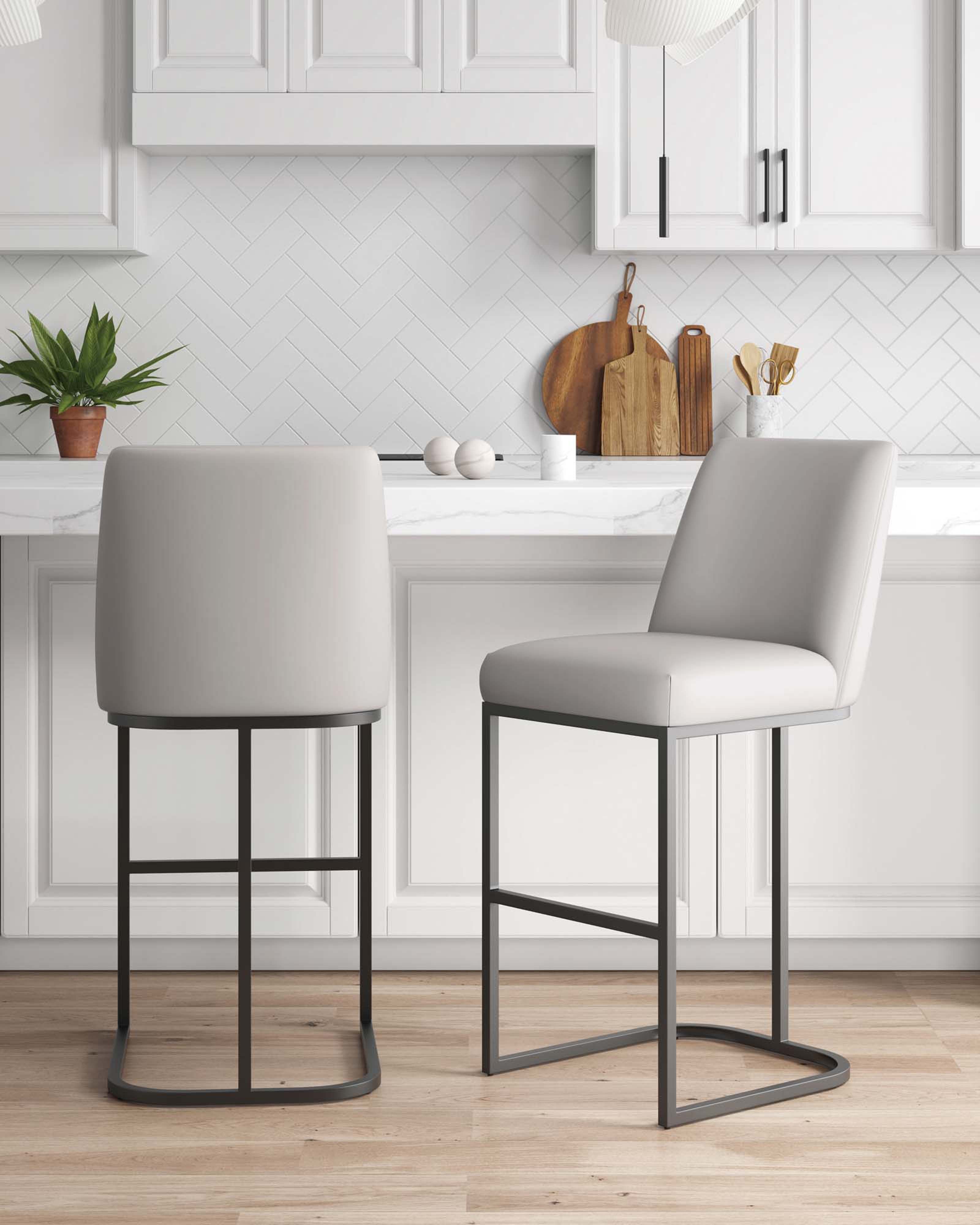Angle. Manhattan Comfort - Serena Modern Metal Upholstered Barstool - Set of 2 - Light Gray.