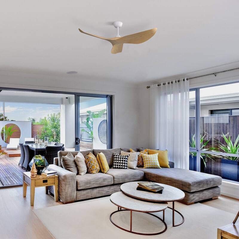 Alt View 8. Sofucor - Sofucor Ceiling Fan No Lights 52 Inch Mordern Ceiling Fan with Remote Farmhouse Bedroom Living Room Outdoor Patio Porch - White Yellow.