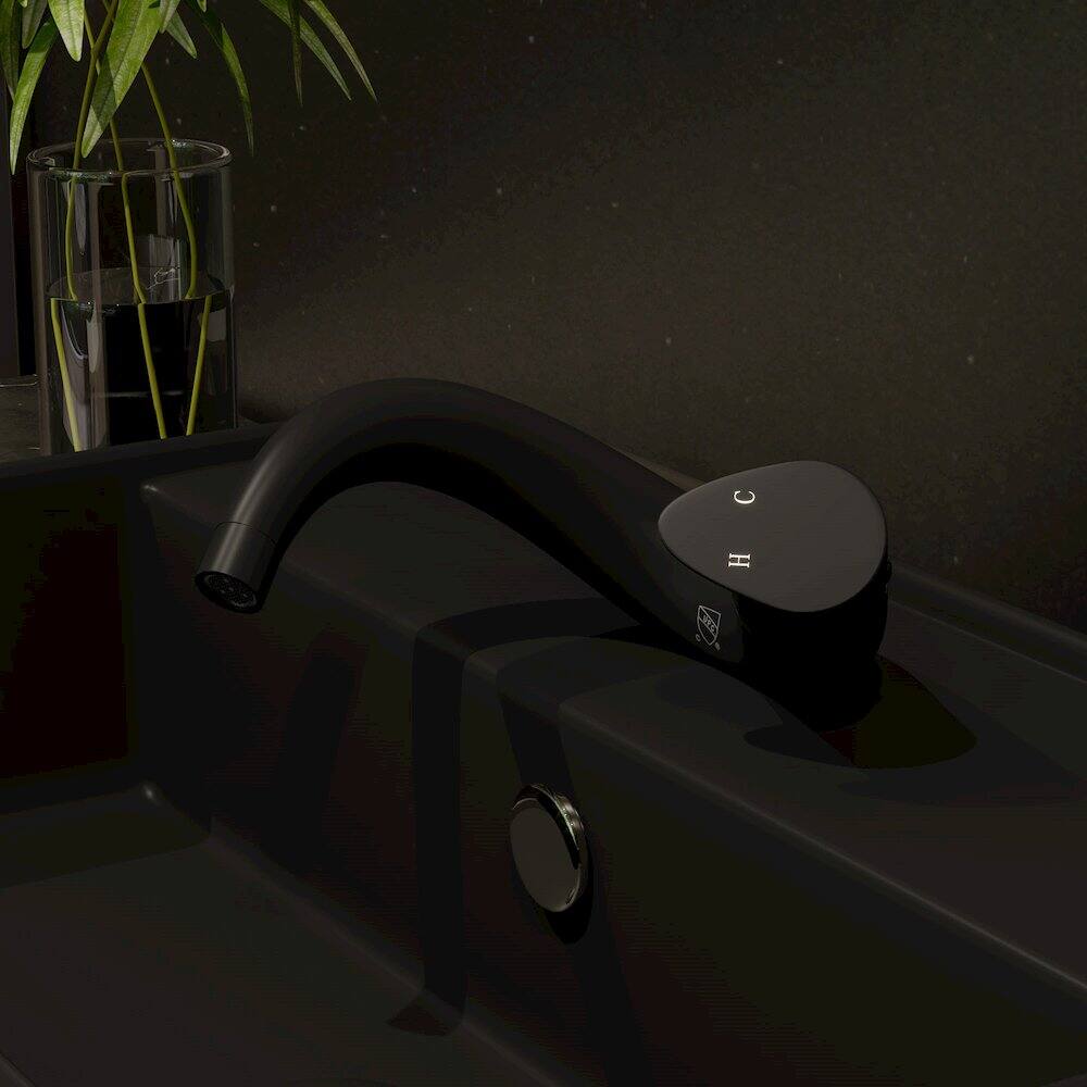 Angle. Alfi - Black Matte Wave Single Lever Bathroom Faucet - Black.