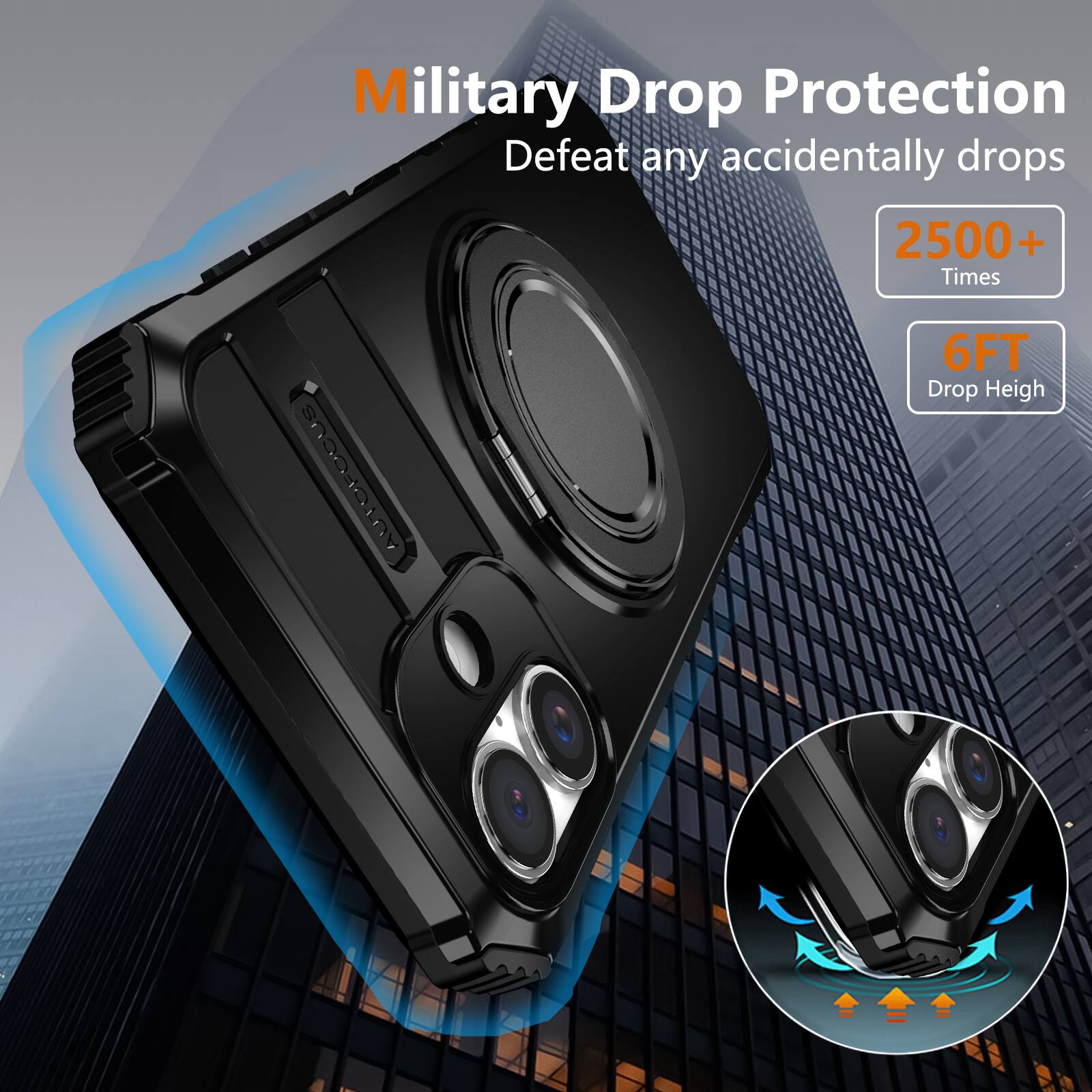 Military Drop Protection  
Defeat any accidentally drops  
2500+ Times  
6FT Drop Height
