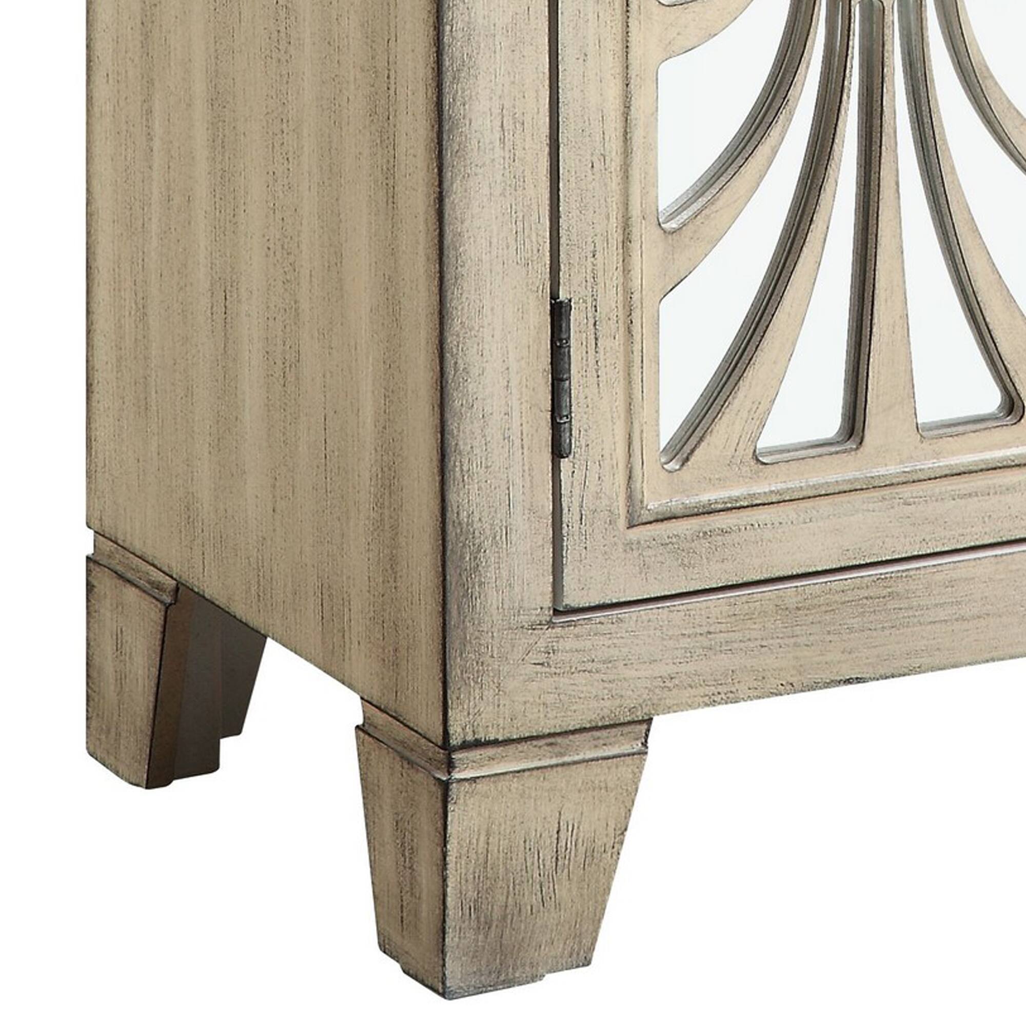 Alt View 3. Manhattan Lane - Console Table with 2 Glass Doors and Floral Motif, Antique White - White.