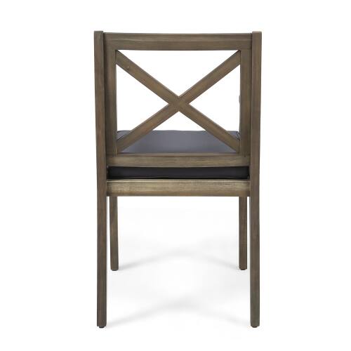 Back. Whisen - 2-Piece Outdoor Dining Chair Set with Cushions, Solid Wood Patio Seating for Backyard, Garden & Poolside - Grey.