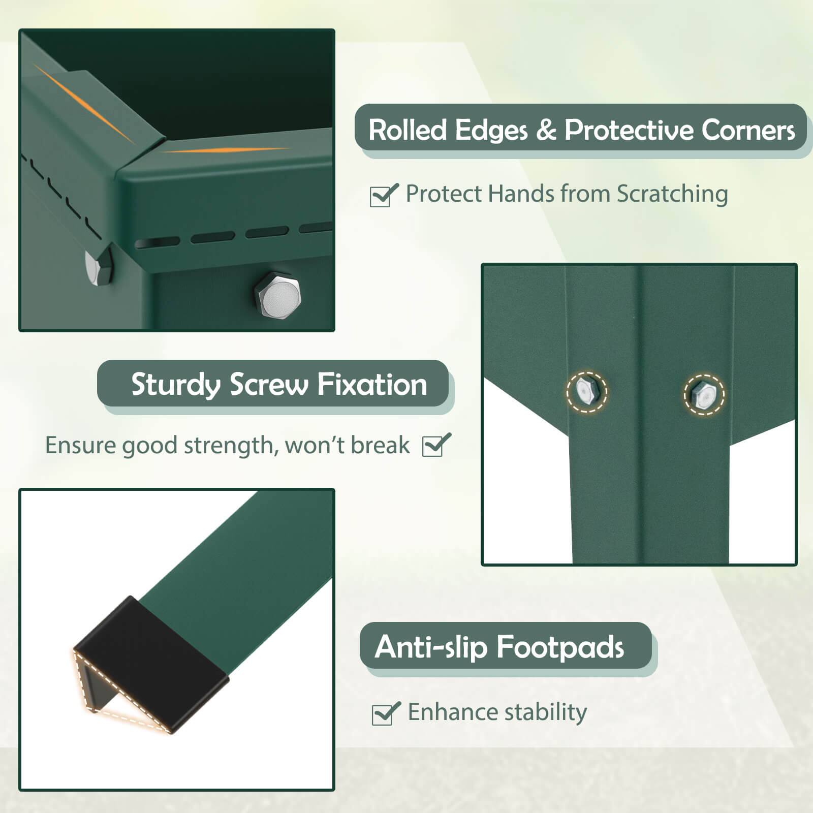 - Rolled Edges & Protective Corners
  - Protect Hands from Scratching

- Sturdy Screw Fixation
  - Ensure good strength, won't break

- Anti-slip Footpads
  - Enhance stability
