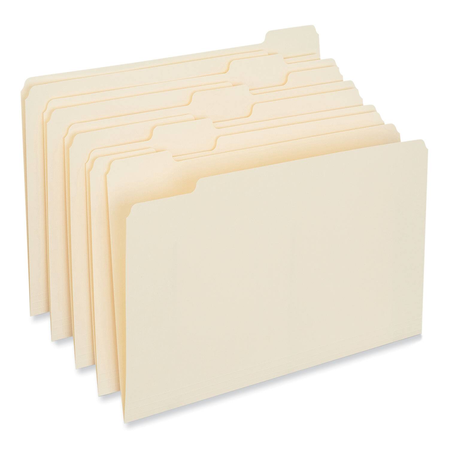 Left. Universal - Top Tab File Folders, 1/5-Cut Tabs: Assorted, Letter Size, 0.75" Expansion, Manila, 100/Box.