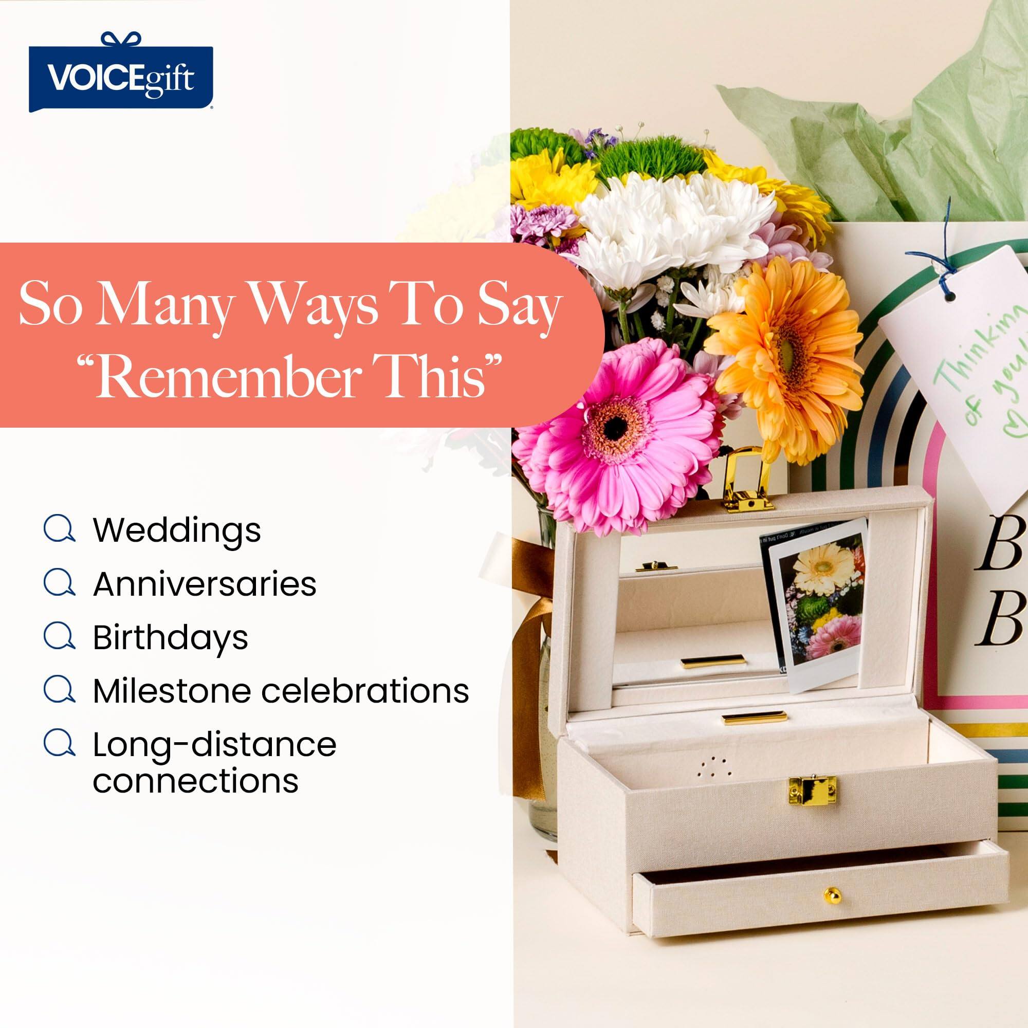 VOICEgift

So Many Ways To Say "Remember This"

- Weddings
- Anniversaries
- Birthdays
- Milestone celebrations
- Long-distance connections