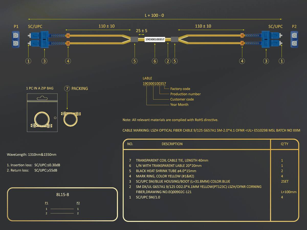 Cable Leader OS2 SC to SC Fiber Optic Patch Cable Single Mode 9/125 ...