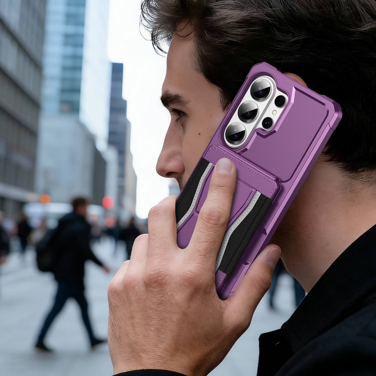Alt View 3. Dteck - Rugged Wallet Case for Samsung Galaxy S26 Ultra, Shockproof Protective Cover with Elastic Card Holder and Kickstand - Purple.
