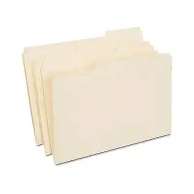 Front. Staples - Staples 30% Recycled Reinforced File Folder, 1/3-Cut Tab, Legal Size, Manila, 100/Box (ST606814/606814) - Manila.