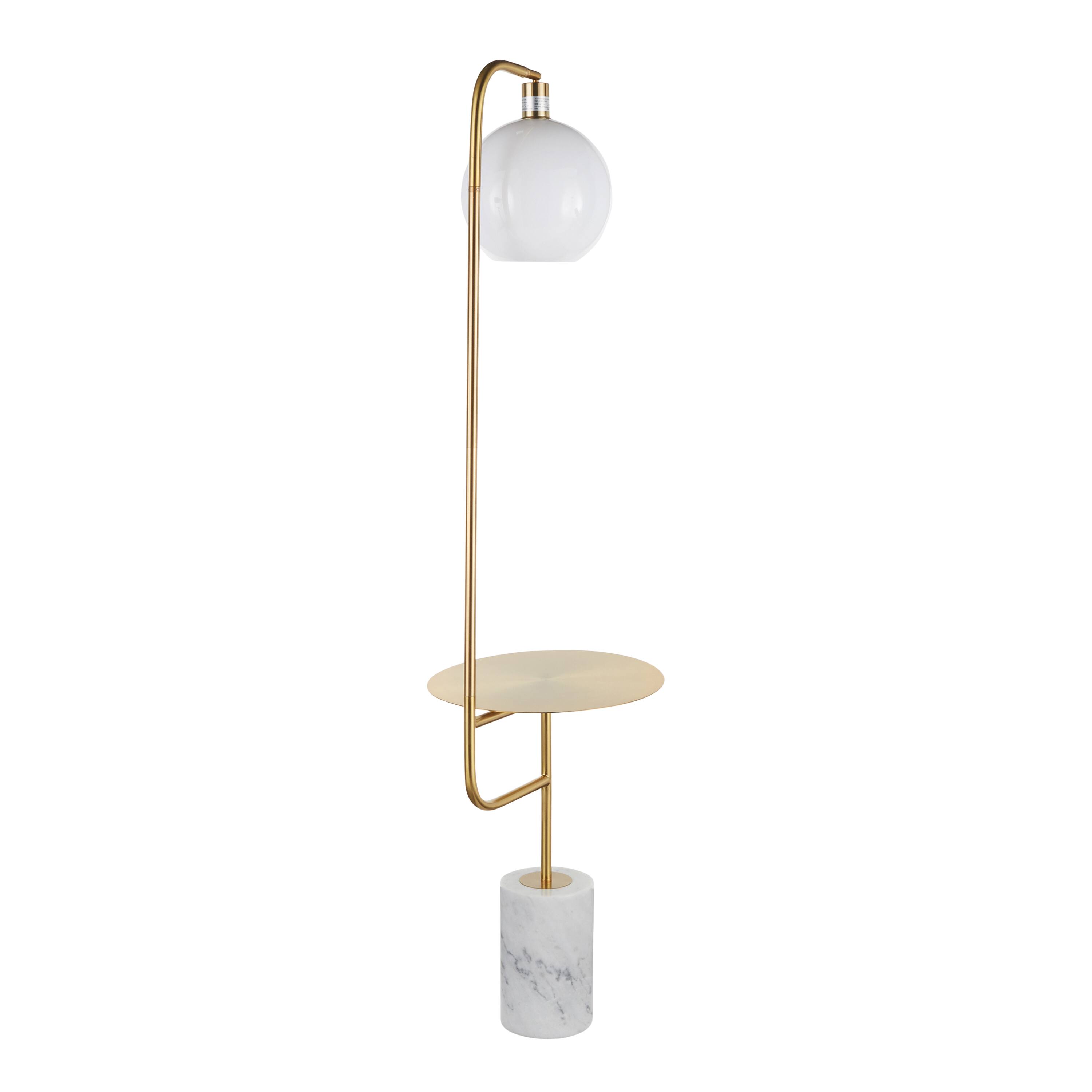 Back. Loheer - Loheer Contemporary Floor Lamp Gold Metal Side Table White Marble Base Living Room Lighting - Gold.