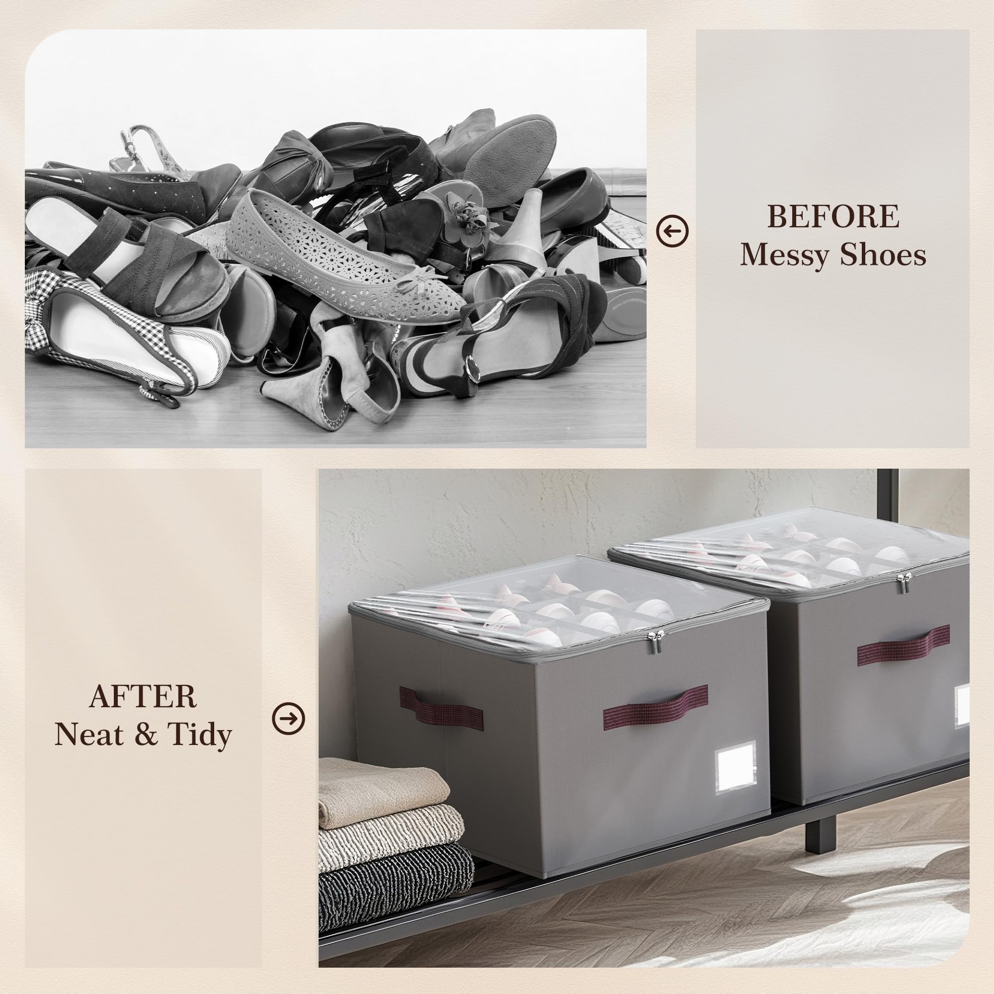 BEFORE  
Messy Shoes

AFTER  
Neat & Tidy