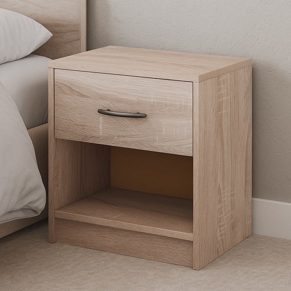 Hivvago - Wooden Bedside Unit with Shelf and Storage Drawer - Natural