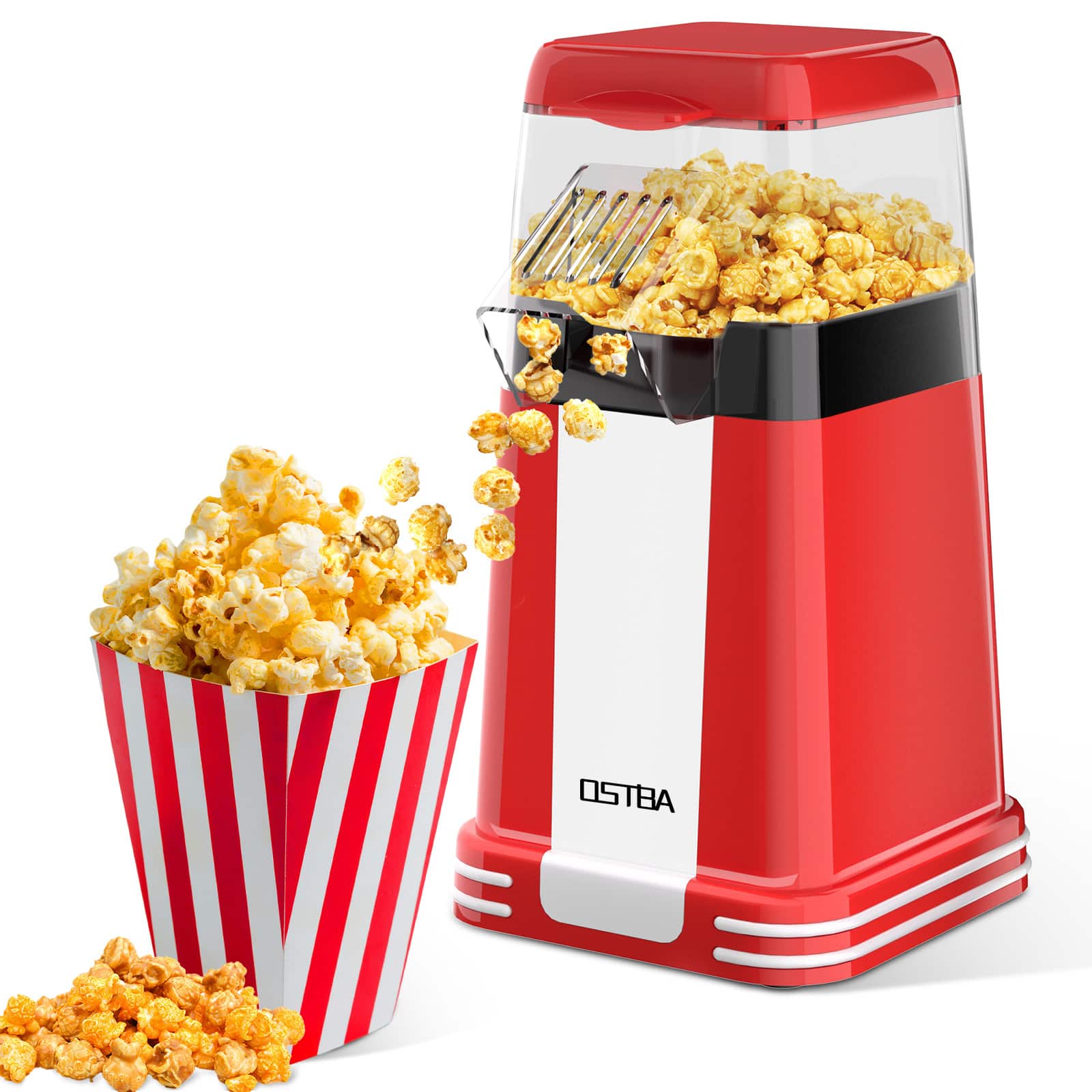 Front. OSTBA - 1200W Electric Hot Air Popcorn Popper Machine with Butter Melting Cup, Oil-Free& Easy One-Button Control - Red.