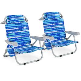 Costway - 2 PCS Folding Beach Chair Lightweight Aluminum Camping Chair with Storage Bag - Navy