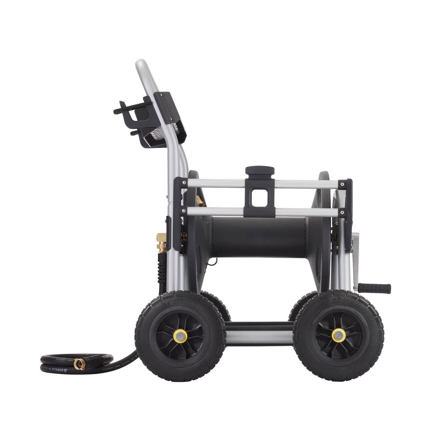 Left. Gorilla - Gorilla 250 ft. Black/Gray Wheeled Hose Reel Cart.