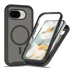 Front. Dteck - for Google Pixel 10a Magnetic Matte Case with Built-in Screen Protector,Non-Slip Shockproof Full Body Protective Cover - Black.
