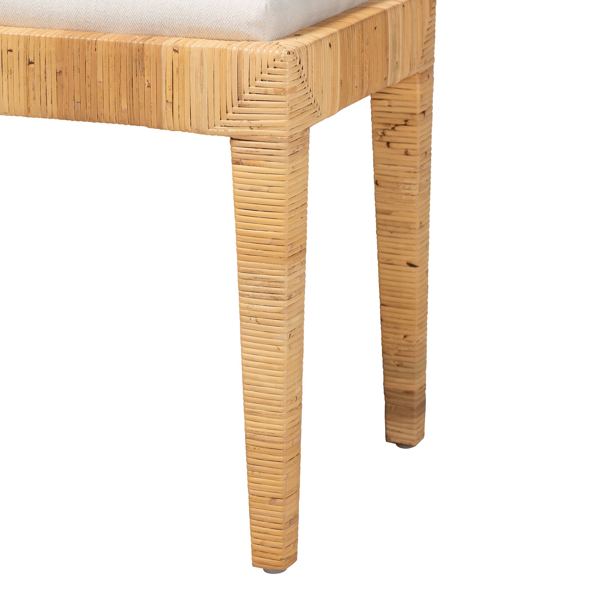 Back. bali & pari - Sofia Modern Bohemian Natural Brown Rattan and Mahogany Wood Ottoman - White/Natural Brown.