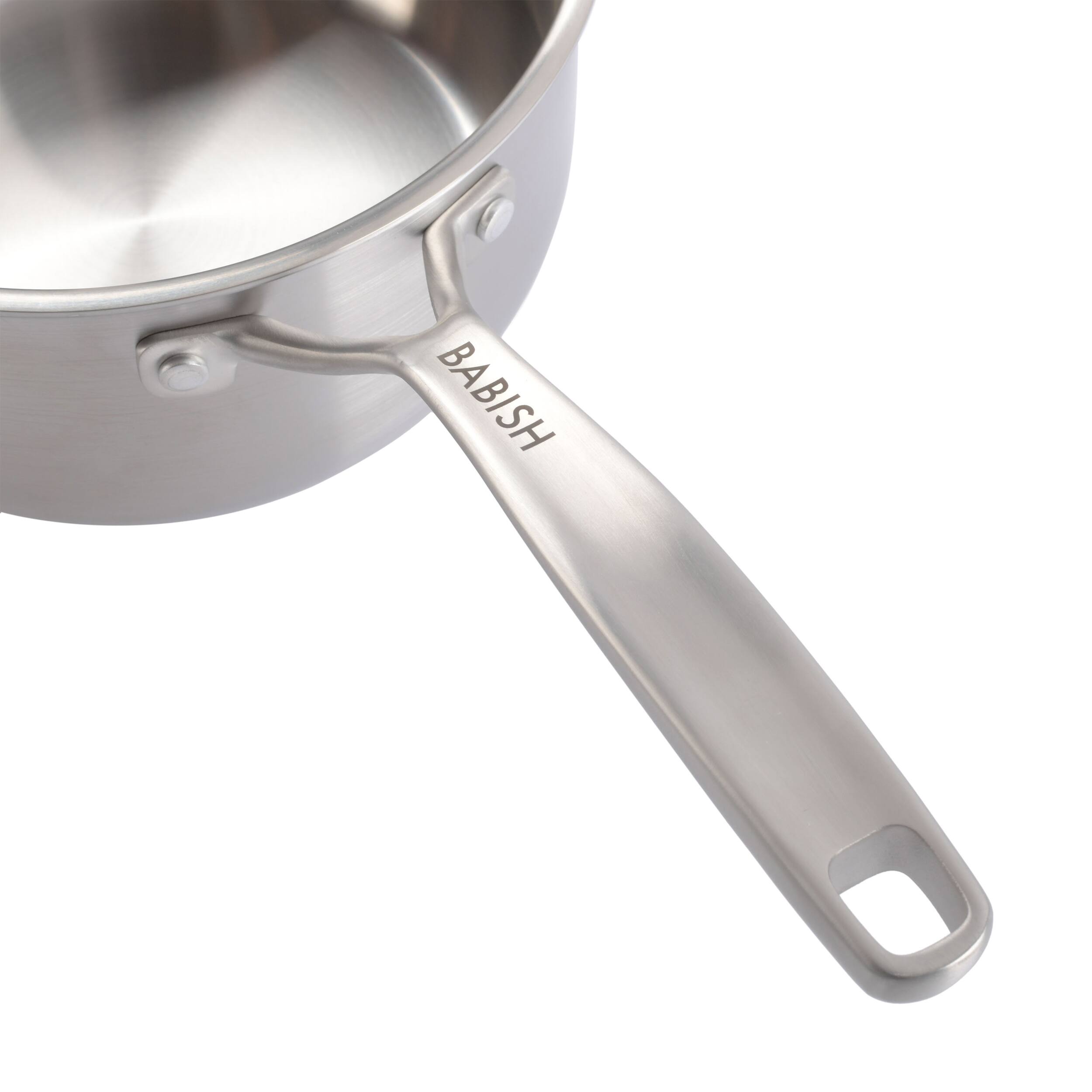 Alt View 3. Gibson - Babish 3.5 Quart Stainless Steel Tri-Ply Double Riveted Saucepan with Lid in Silver - Silver.