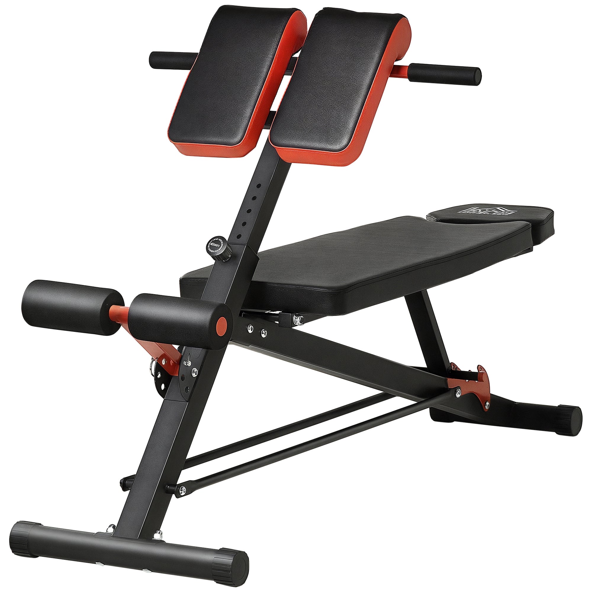 Soozier - Adjustable Hyper Extension Dumbbell Weight Bench, Foam Leg Holders, Exercise Abs, Arms, Core - Black and Red