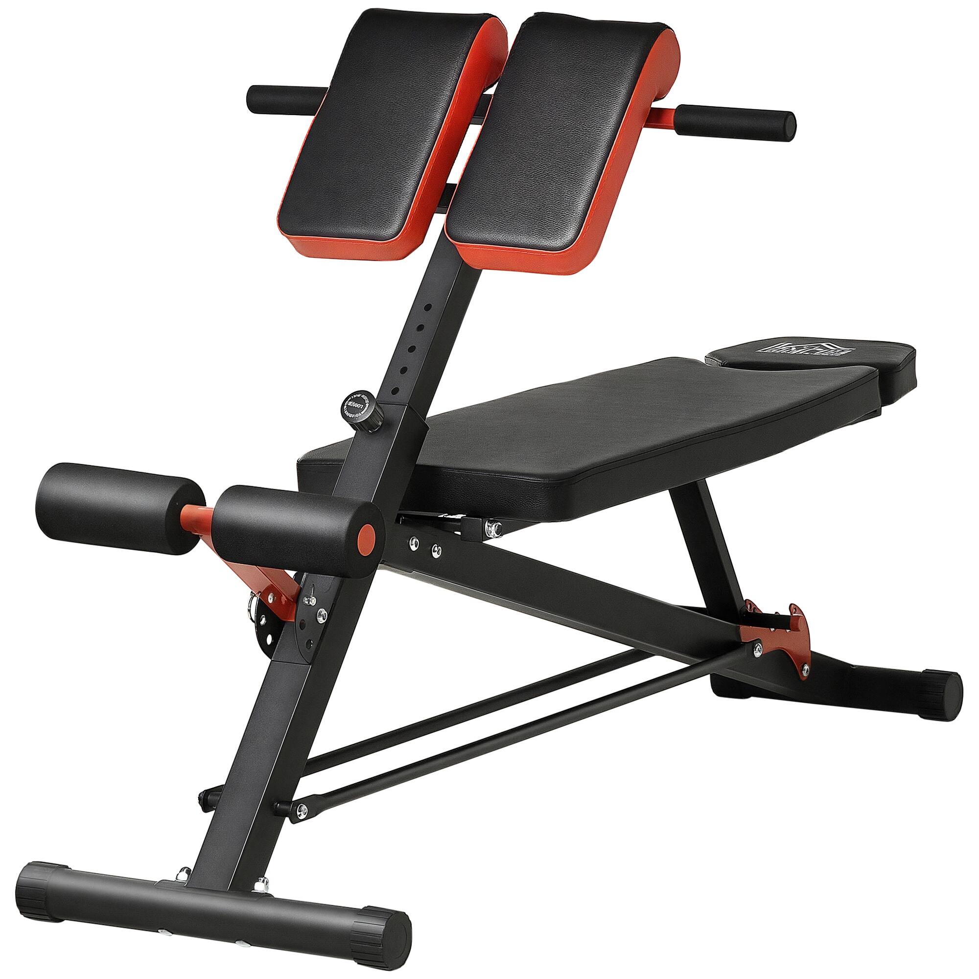 Soozier - Adjustable Hyper Extension Dumbbell Weight Bench, Foam Leg Holders, Exercise Abs, Arms, Core - Black and Red