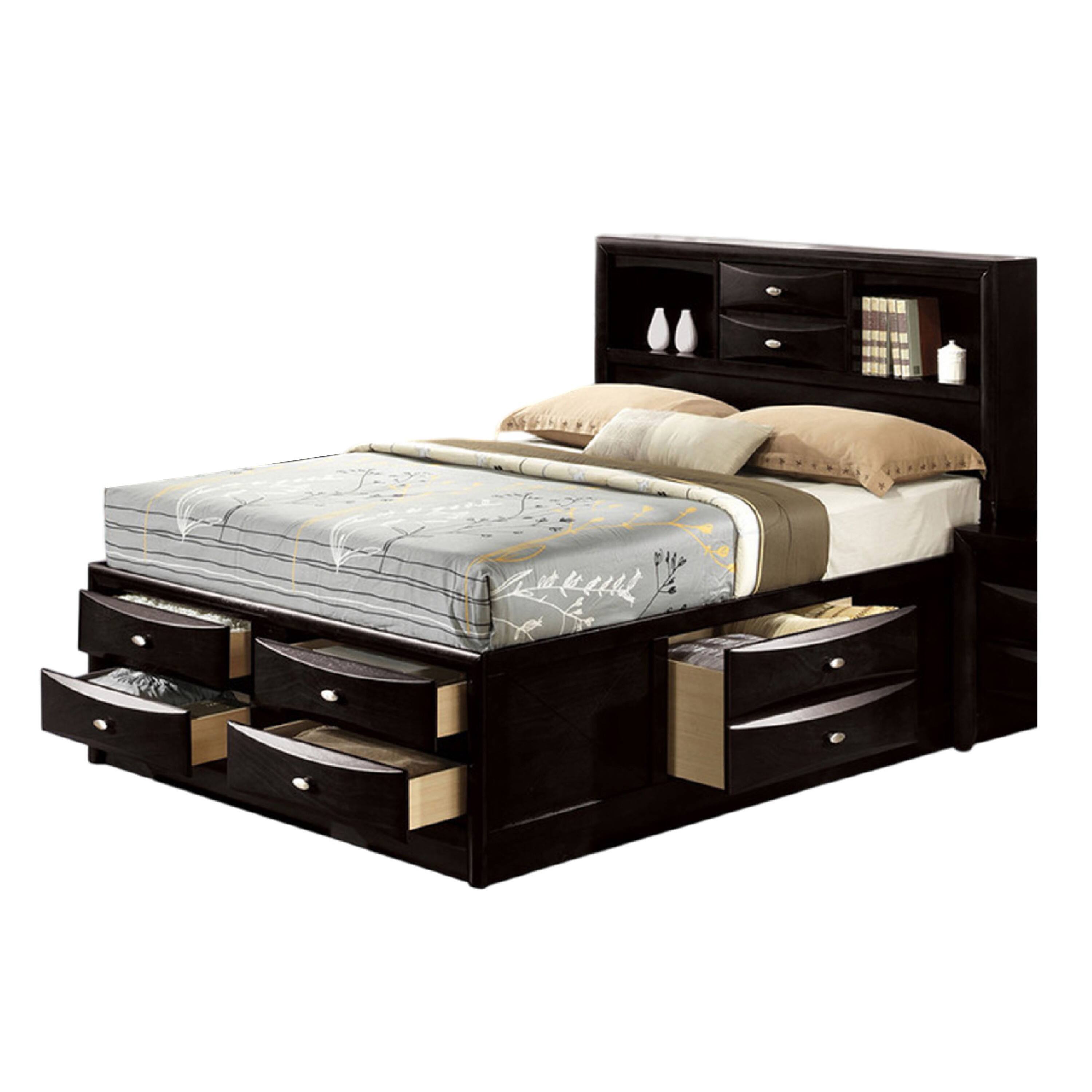 Alt View 1. Manhattan Lane - Simo Full Bed, Bookcase Headboard, Storage Drawers - Black, Nickel.